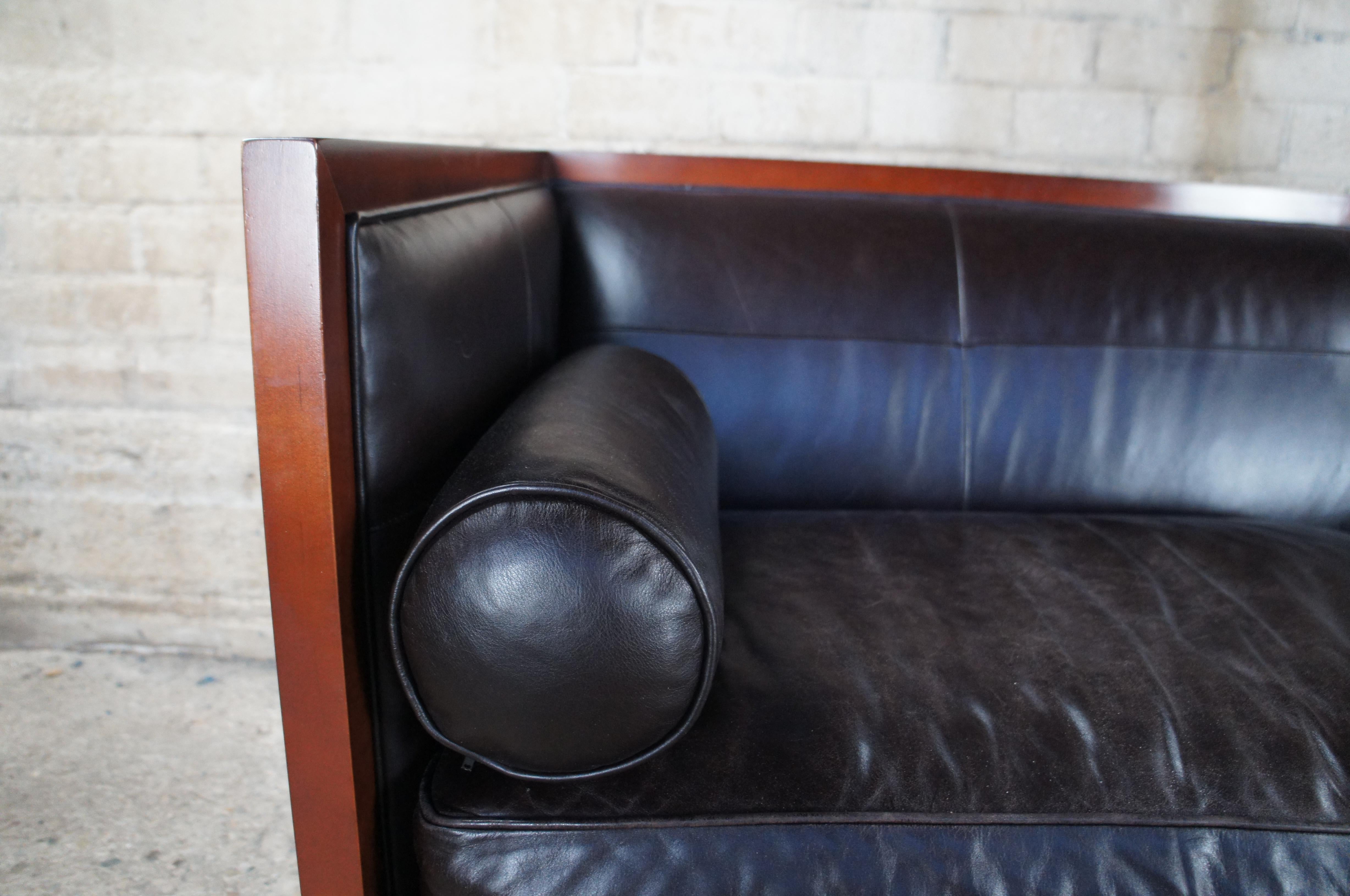 Baker Furniture Archetype Maple Wood Banded Brown Leather Modern Sofa 6370-78 2