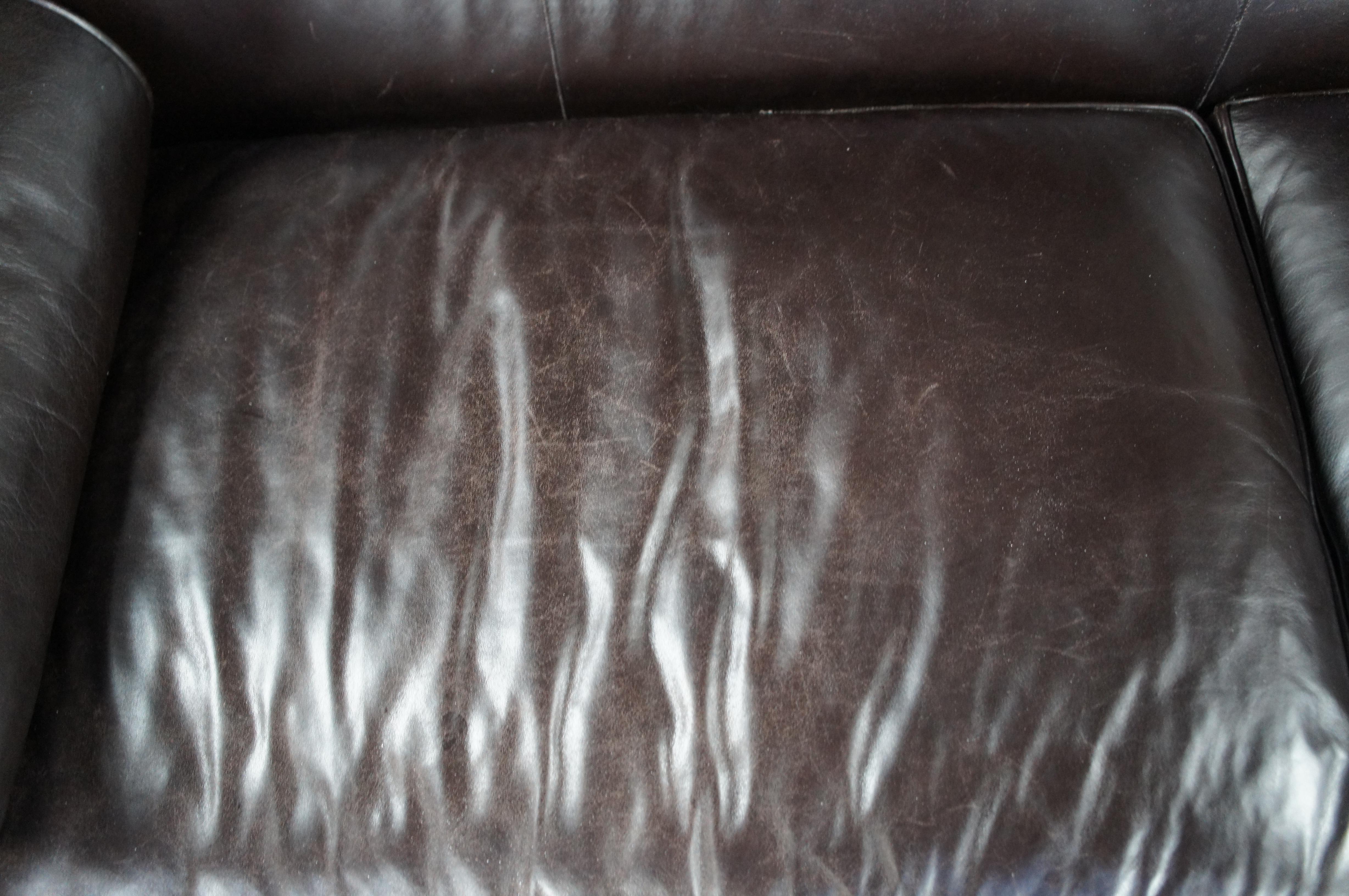 Baker Furniture Archetype Maple Wood Banded Brown Leather Modern Sofa 6370-78 3