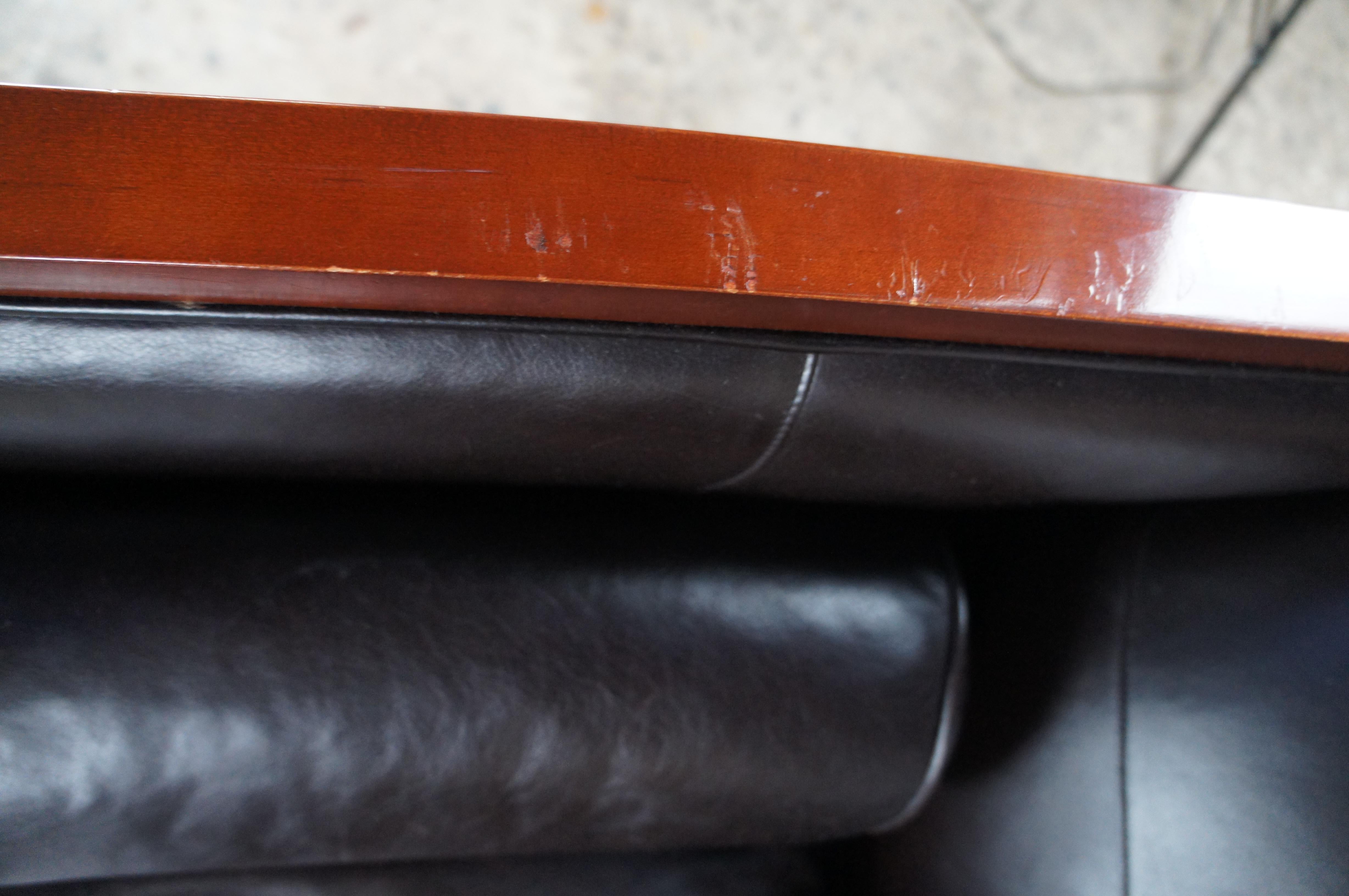 Baker Furniture Archetype Maple Wood Banded Brown Leather Modern Sofa 6370-78 5