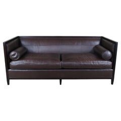 Baker Furniture Archetype Maple Wood Banded Brown Leather Modern Sofa 6370-78