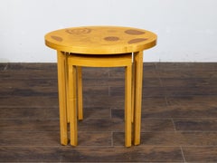 Baker Furniture Art Deco Style Nesting Tables with Whimsical Geometric Motifs
