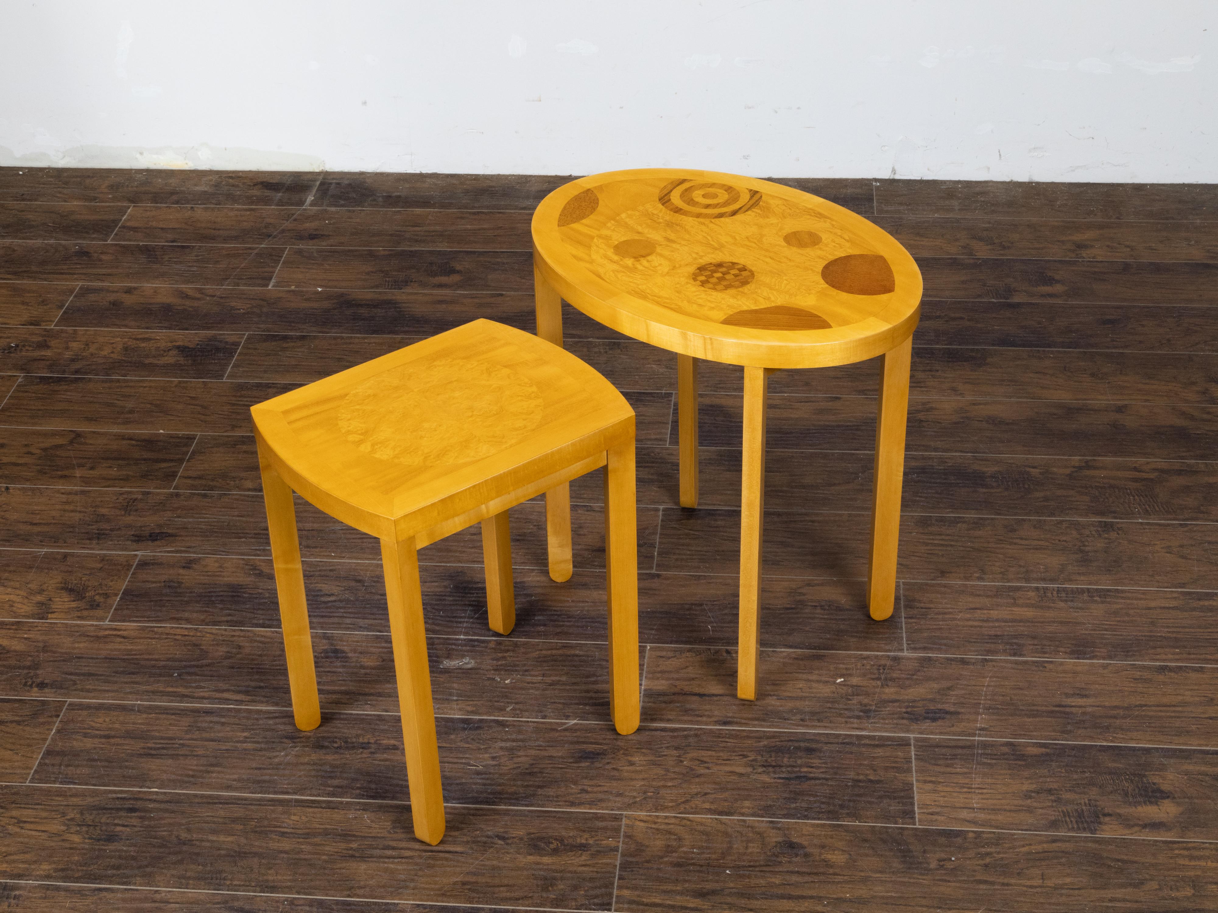 Baker Furniture: Schachteltische im Art-Déco-Stil mit skurrilen geometrischen Motiven im Angebot 1