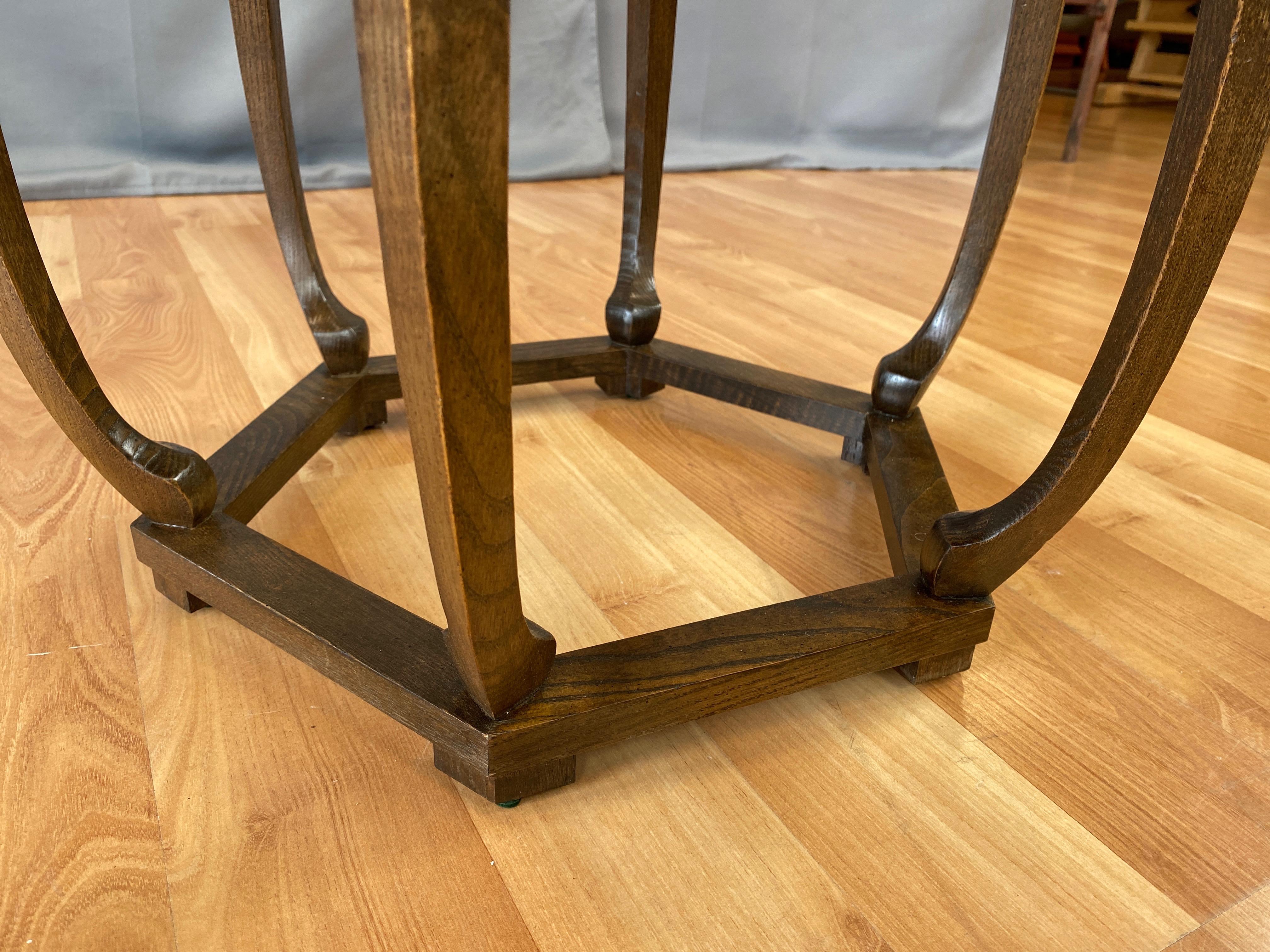 Baker Furniture Asian-Inspired Burl Wood Top Hexagonal Side Table, 1960s 1