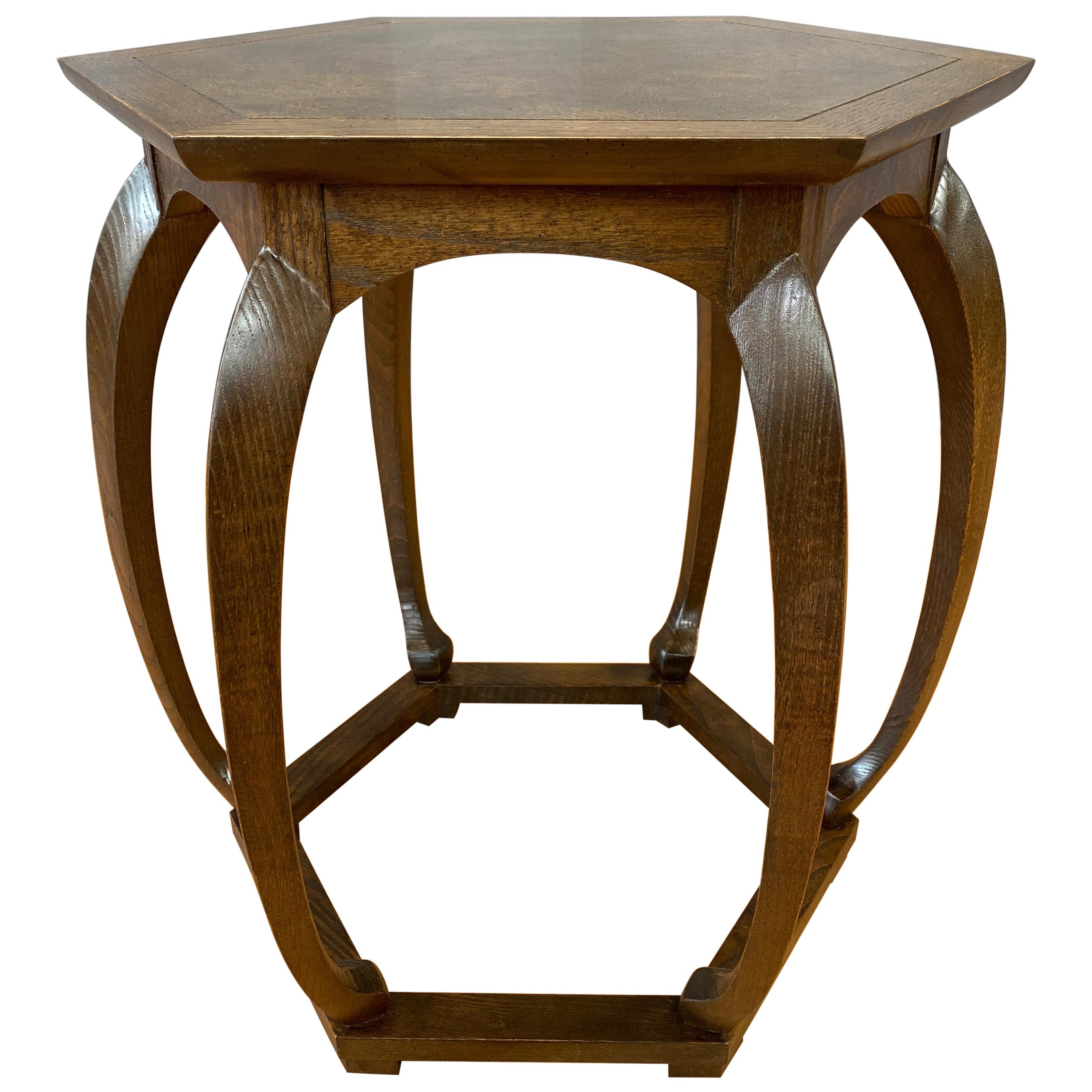 Baker Furniture Asian-Inspired Burl Wood Top Hexagonal Side Table, 1960s