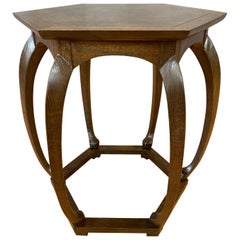 Baker Furniture Asian-Inspired Burl Wood Top Hexagonal Side Table, 1960s