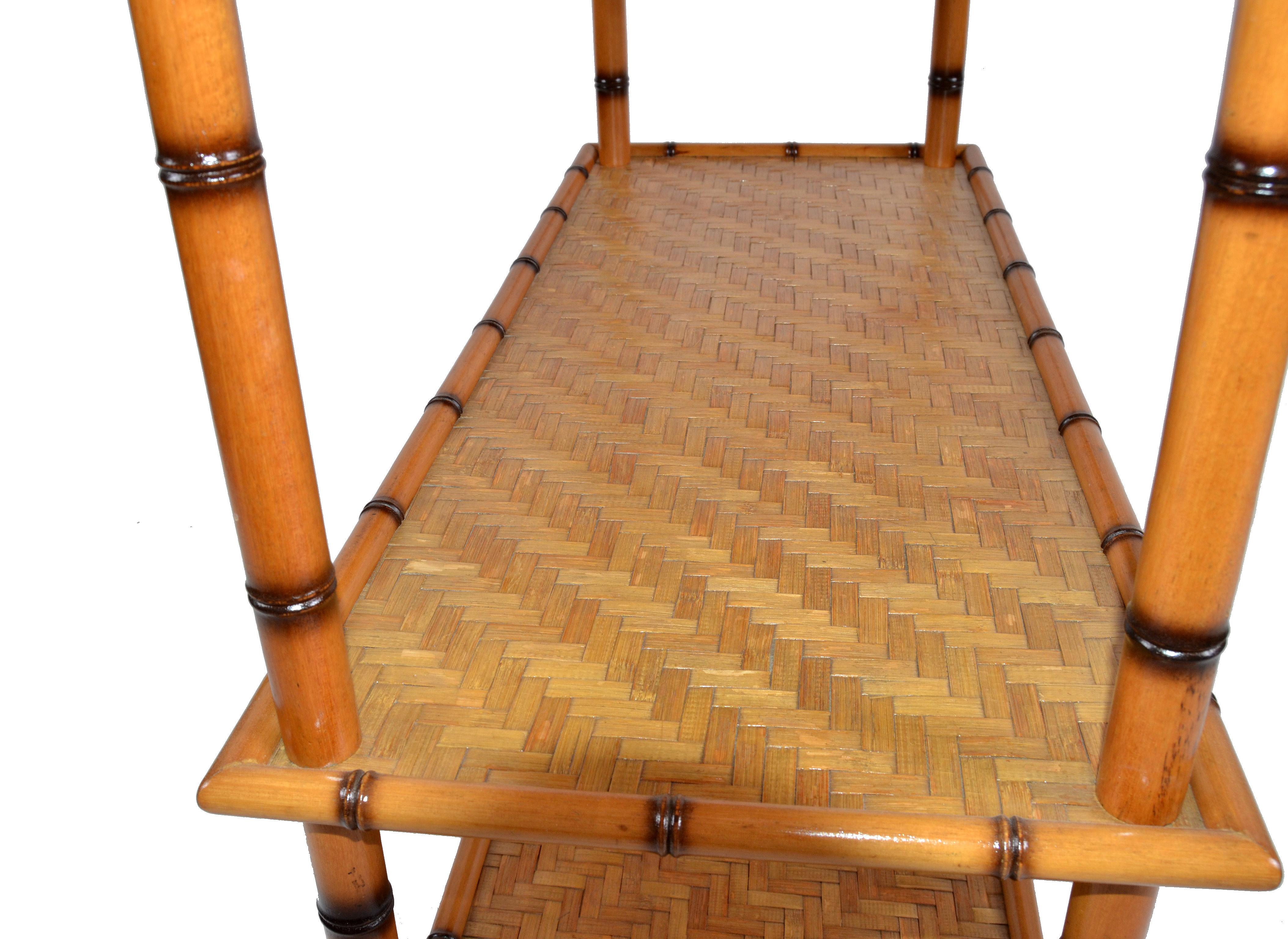 Baker Furniture Attributed Mid-Century Modern 5-Tier Bamboo and Rattan Bookshelf 3