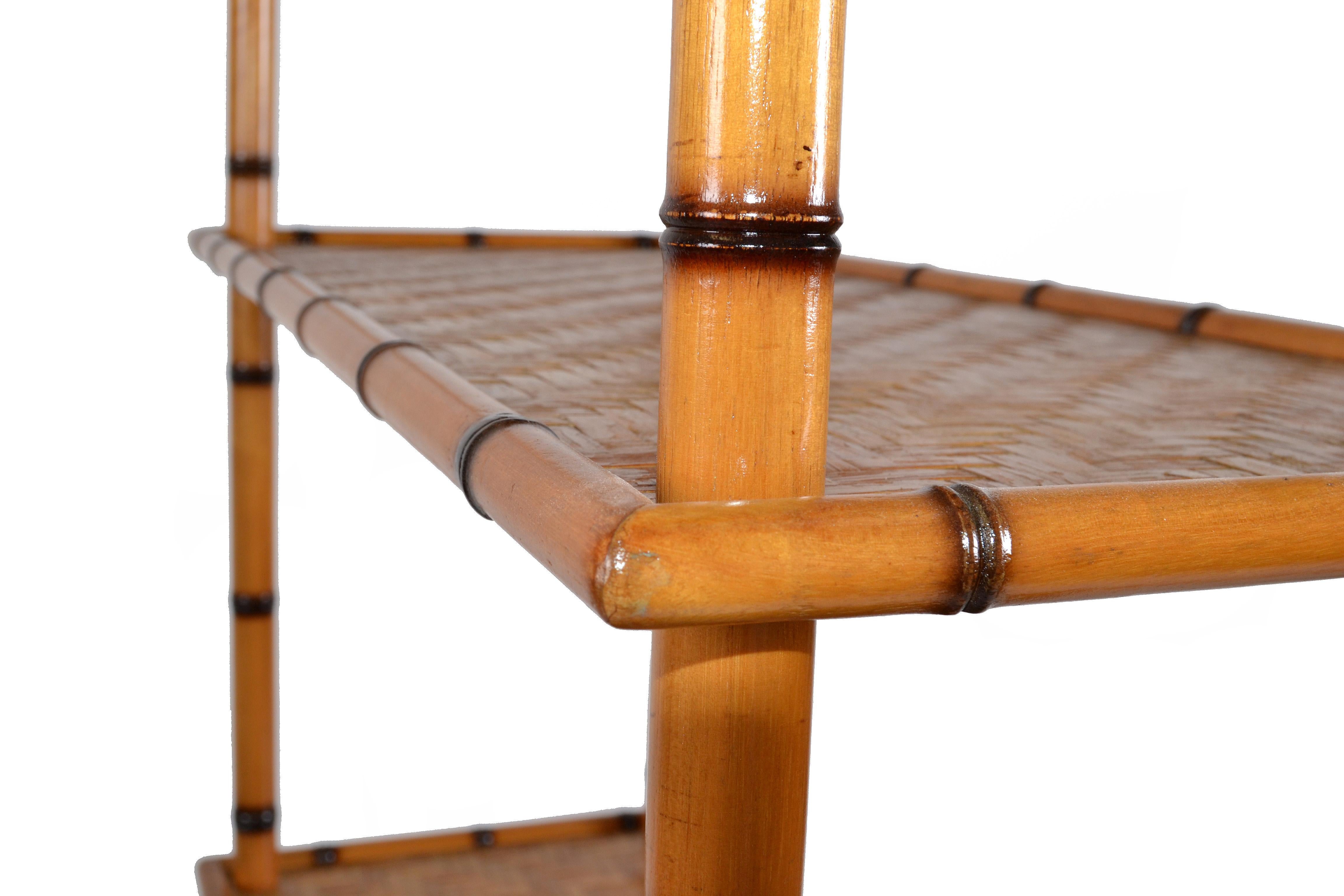 Baker Furniture Attributed Mid-Century Modern 5-Tier Bamboo and Rattan Bookshelf 4