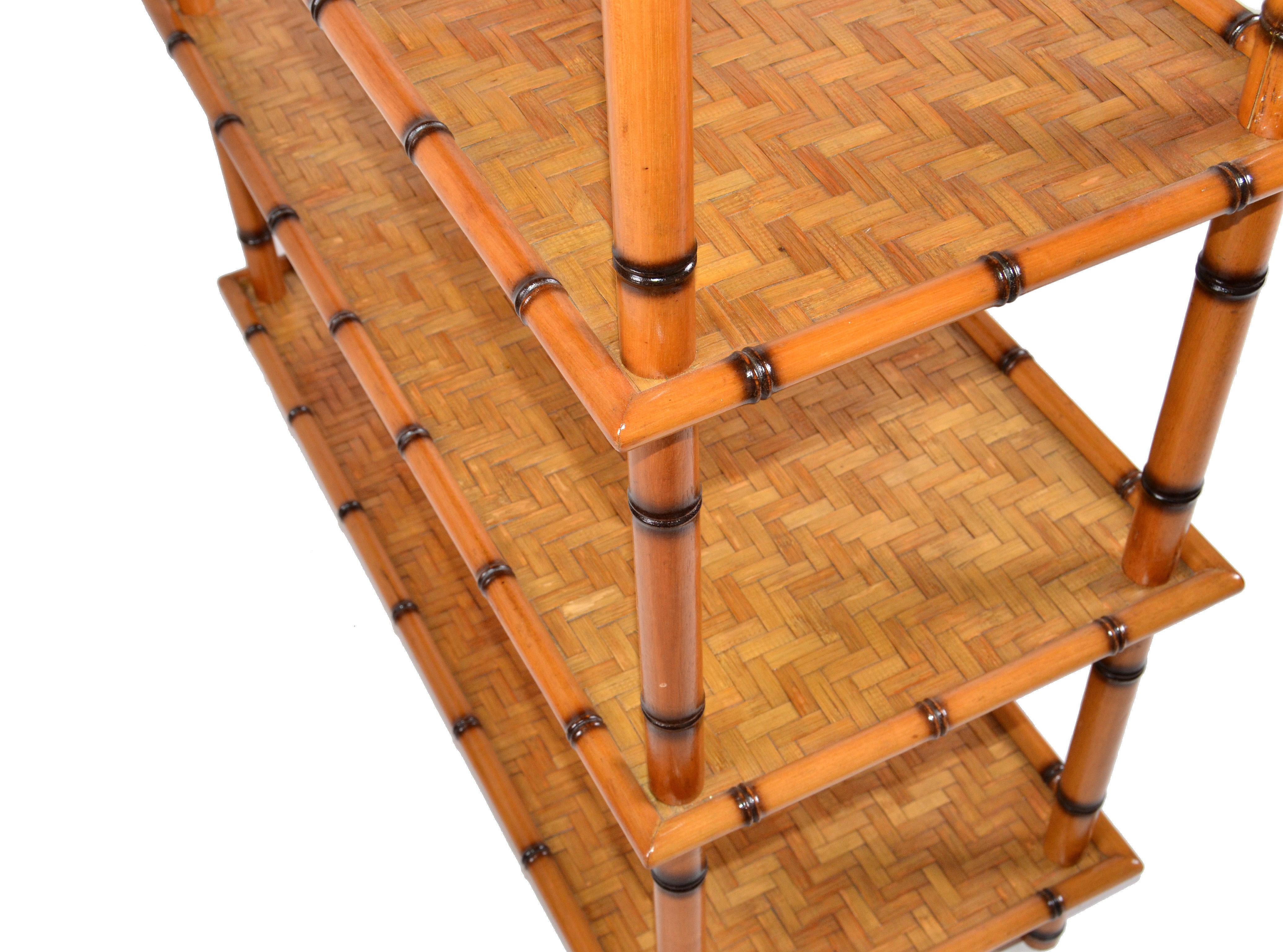20th Century Baker Furniture Attributed Mid-Century Modern 5-Tier Bamboo and Rattan Bookshelf