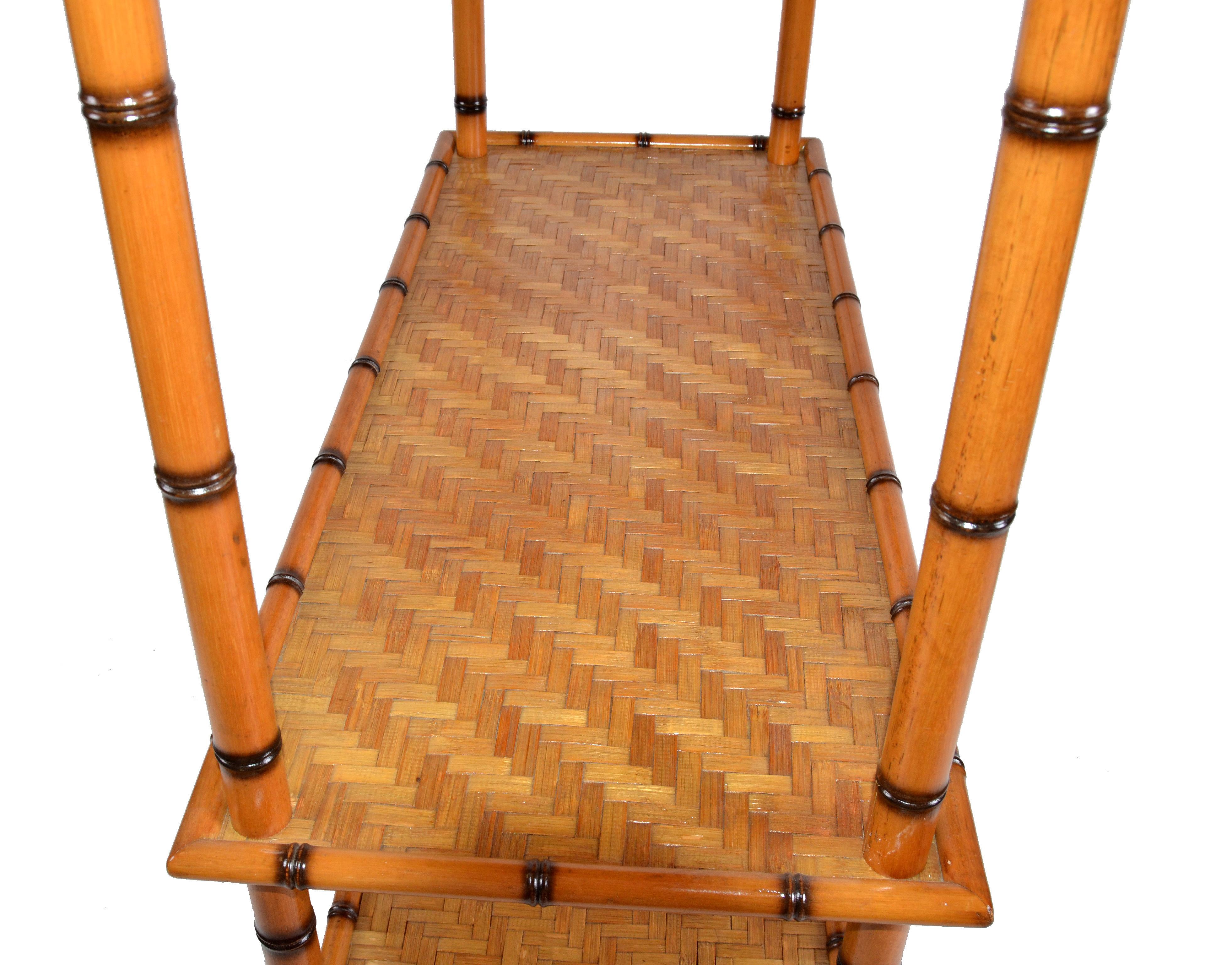 Baker Furniture Attributed Mid-Century Modern 5-Tier Bamboo and Rattan Bookshelf 1