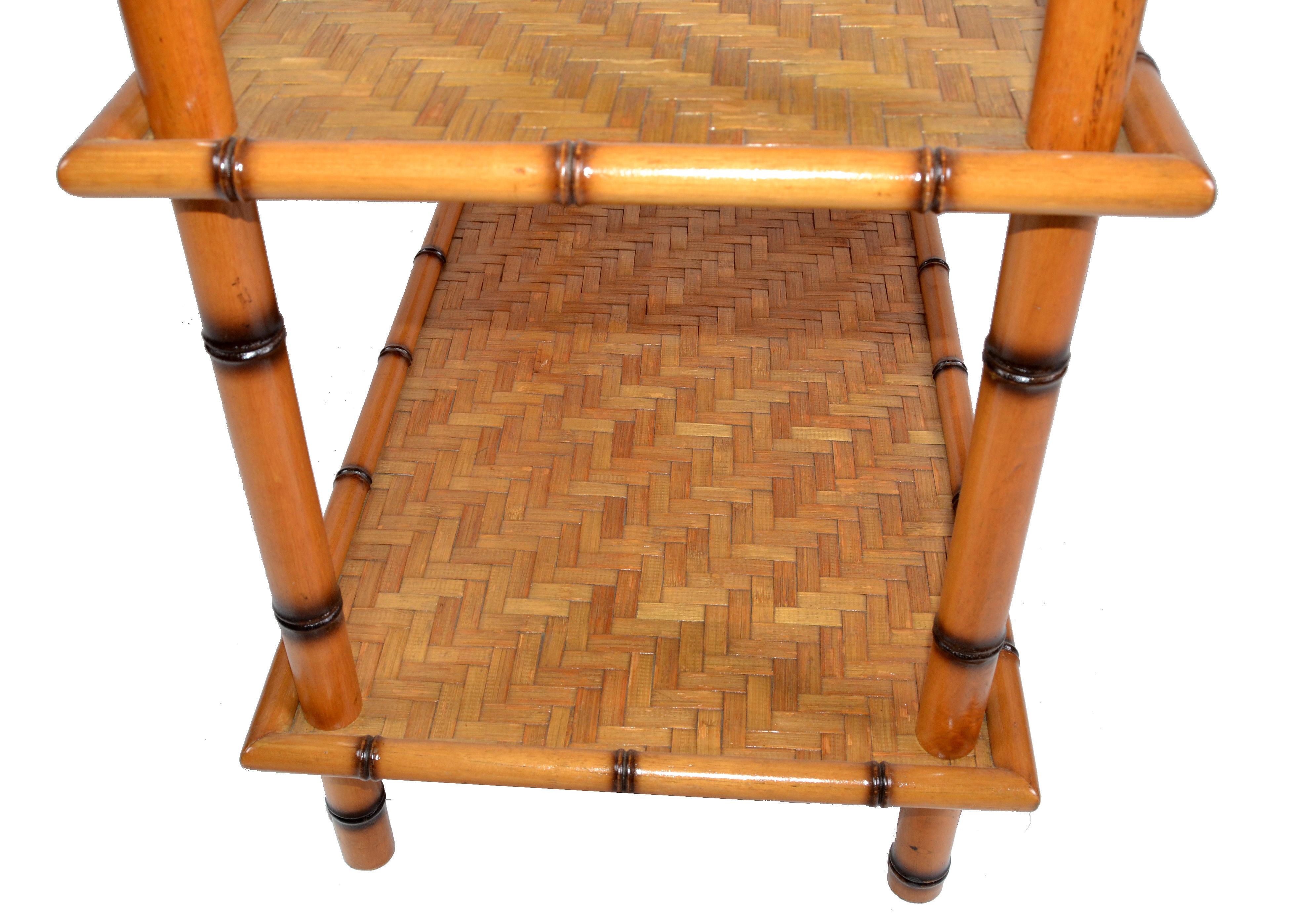 Baker Furniture Attributed Mid-Century Modern 5-Tier Bamboo and Rattan Bookshelf 2