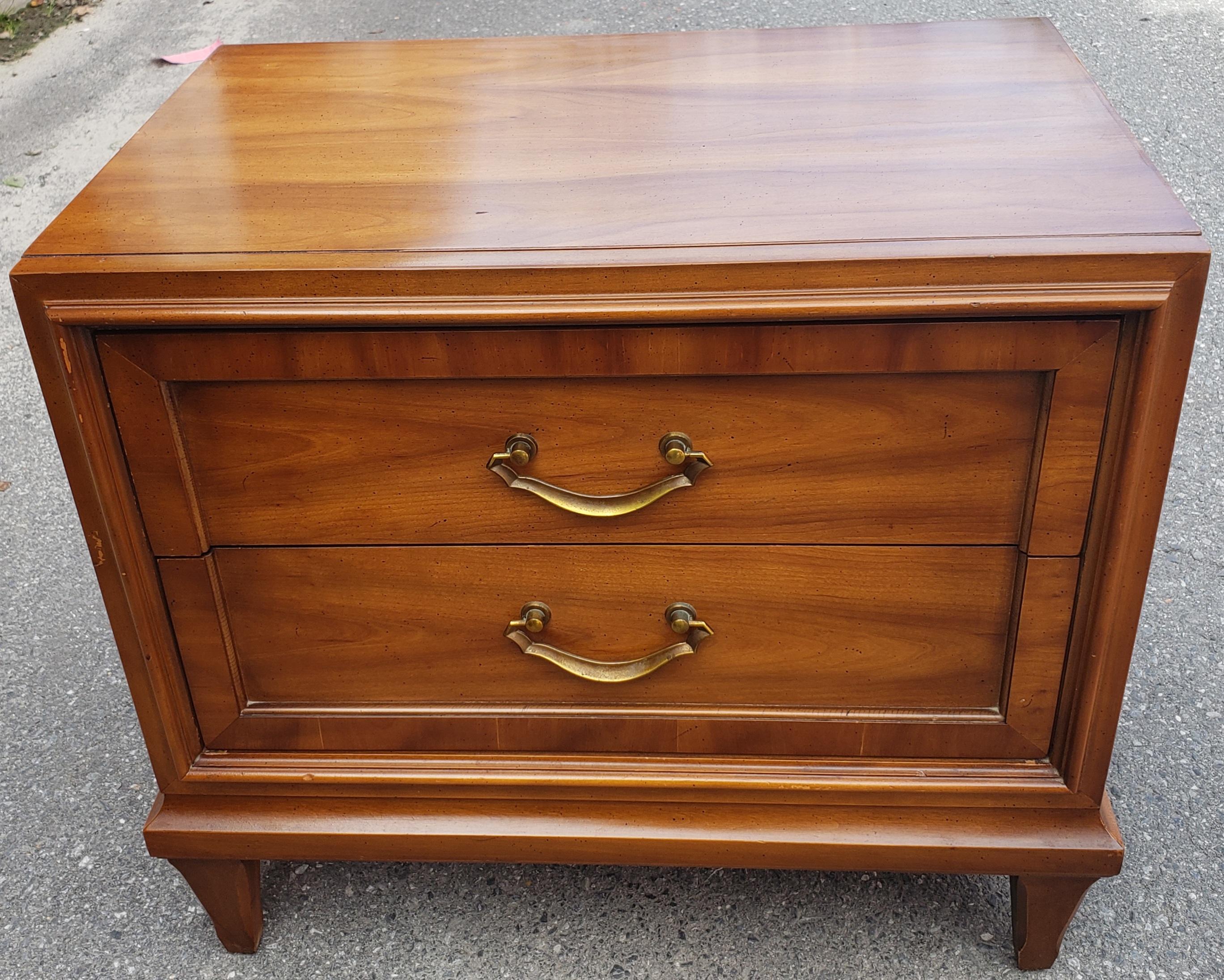 20th Century Baker Furniture Attributed Walnut Nightstands Side Tables, a Pair