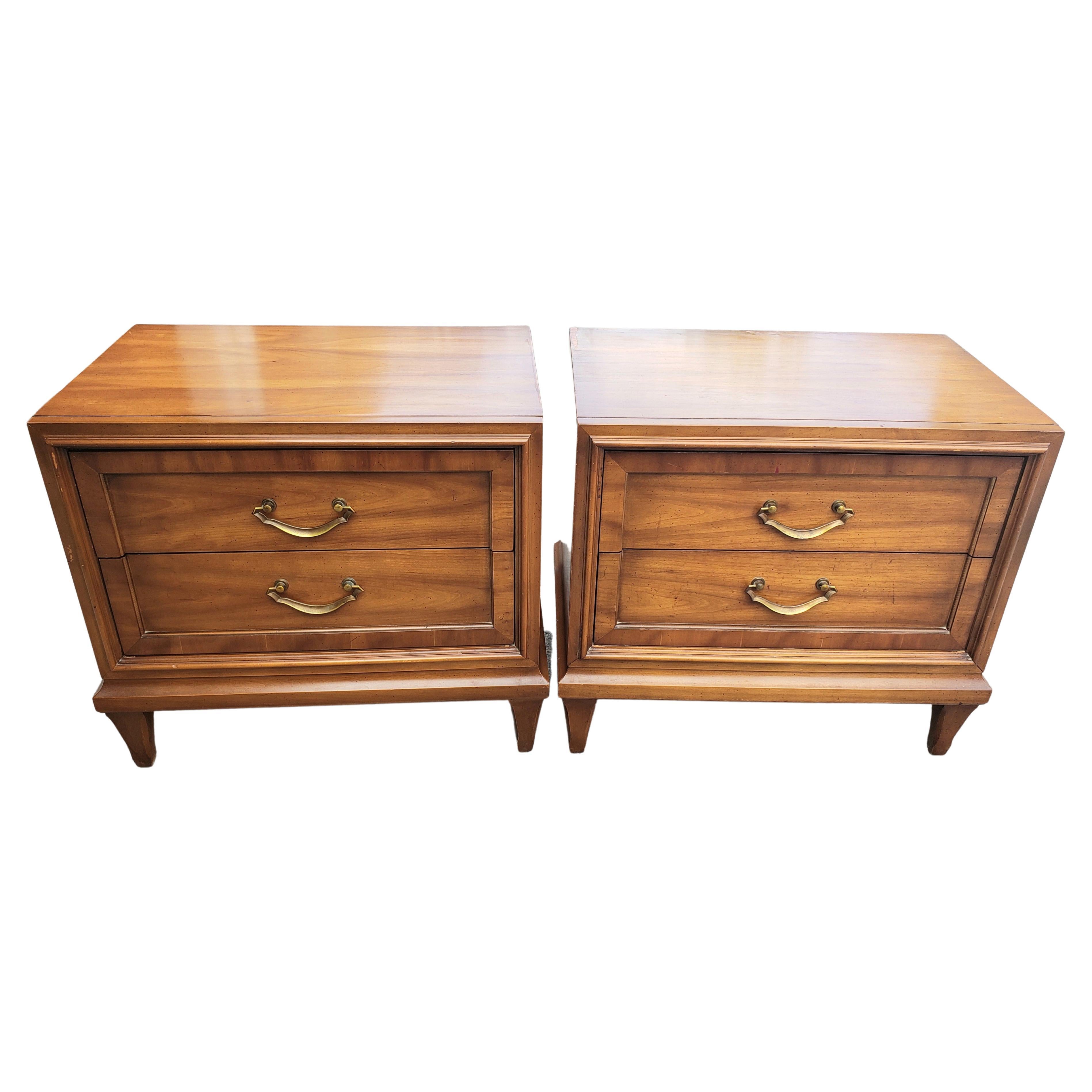Baker Furniture Attributed Walnut Nightstands Side Tables, a Pair