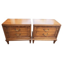 Baker Furniture Attributed Walnut Nightstands Side Tables, a Pair