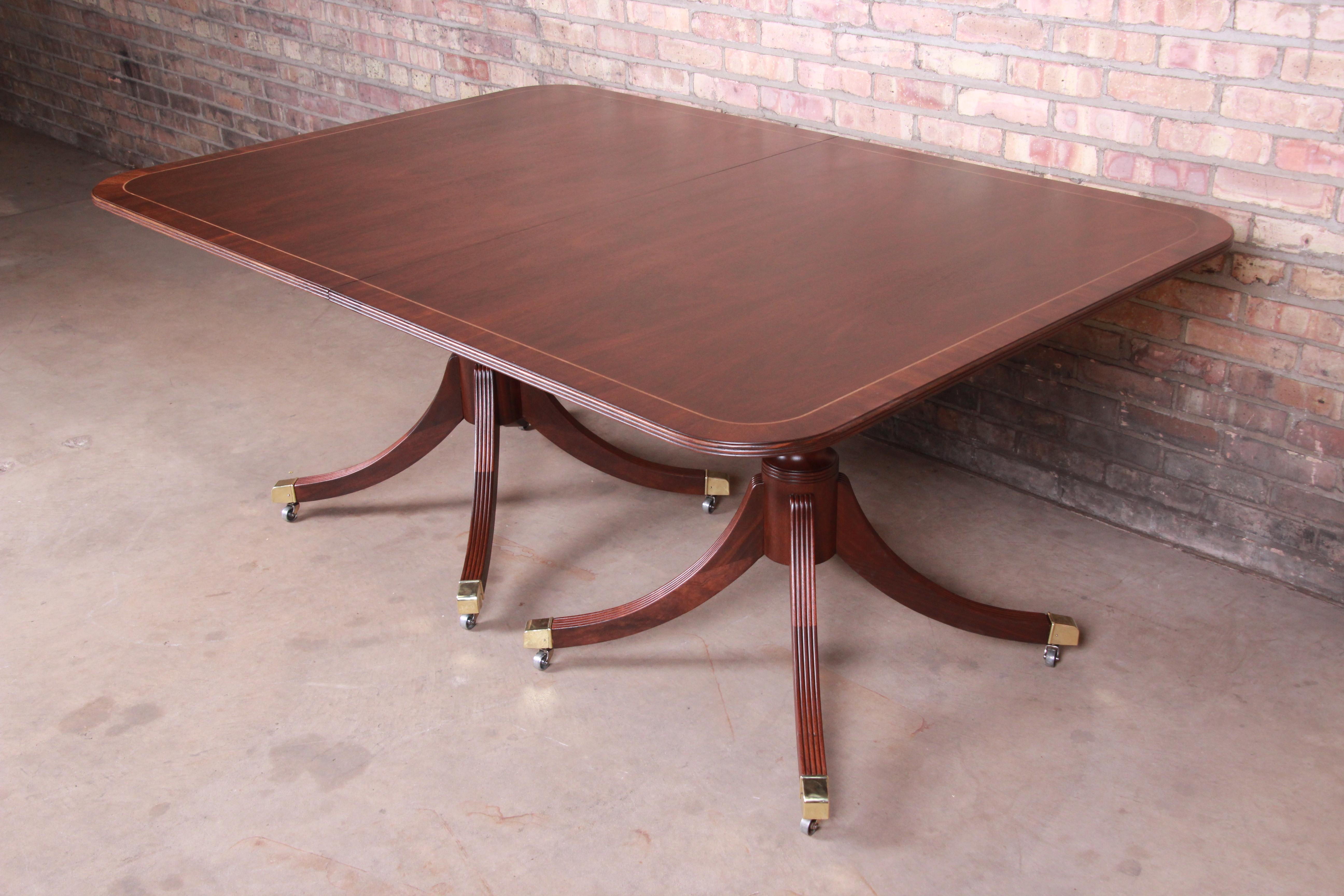 Baker Furniture Banded Mahogany Double Pedestal Dining Table, Newly Refinished 3