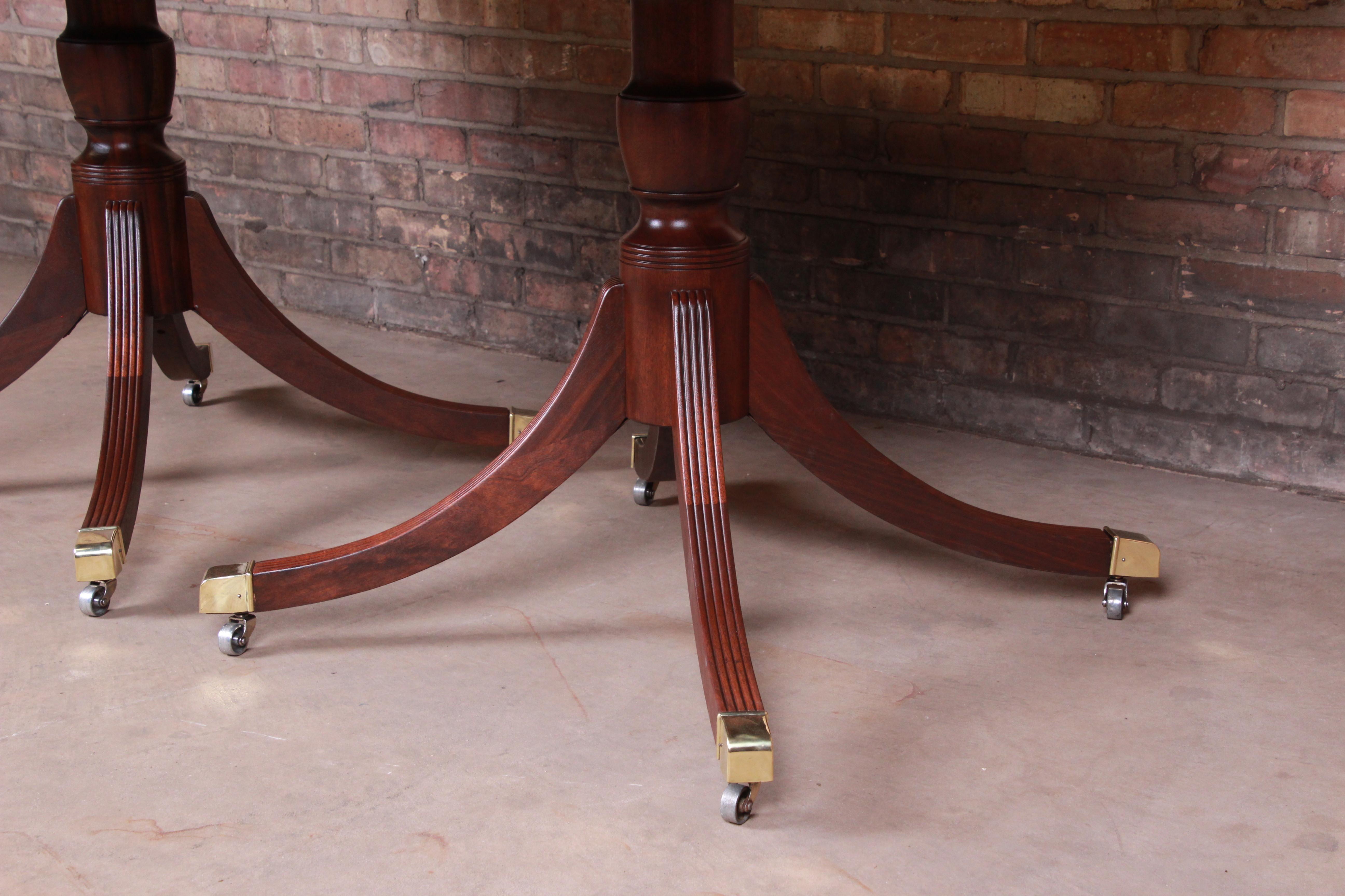 Baker Furniture Banded Mahogany Double Pedestal Dining Table, Newly Refinished 5