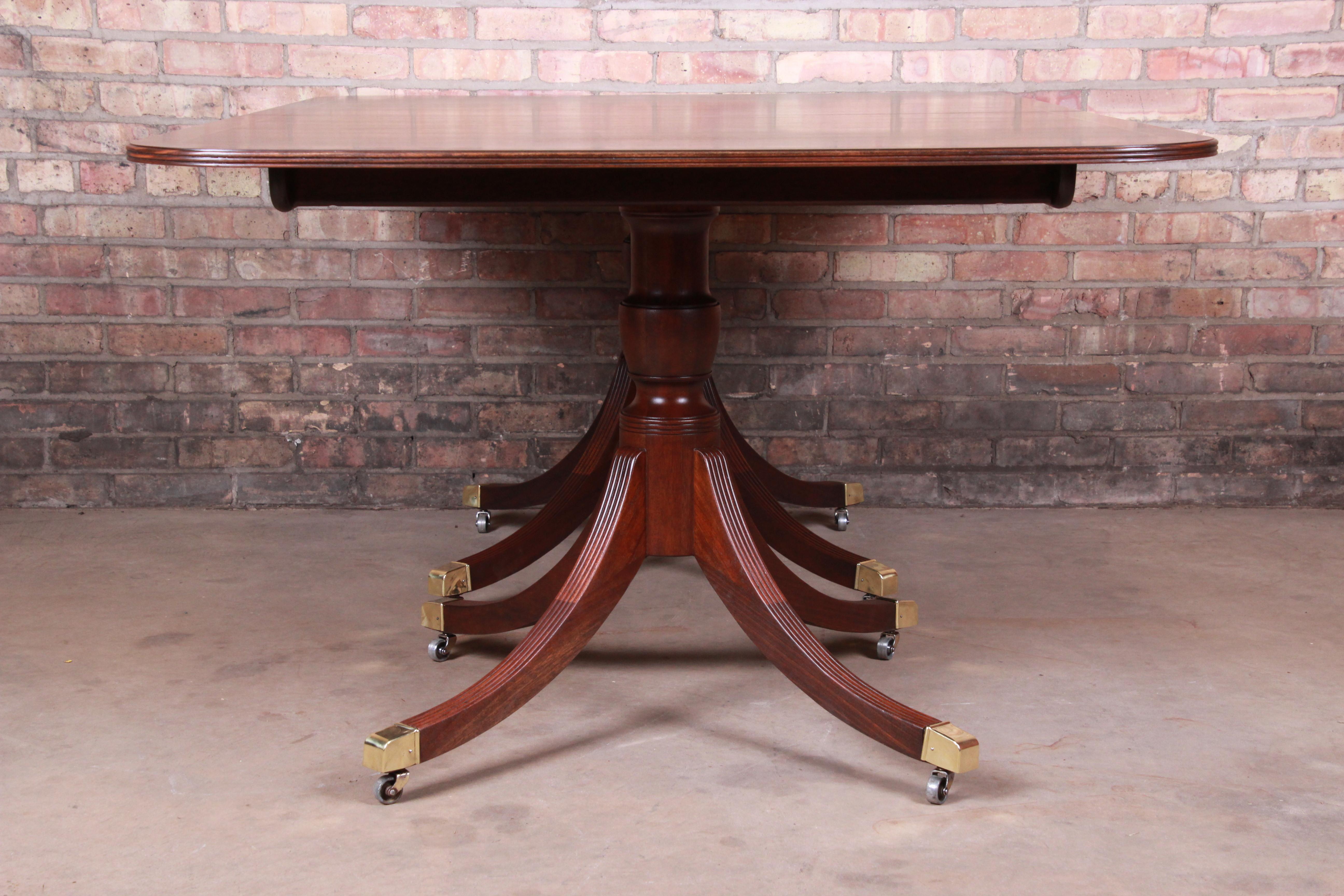 Baker Furniture Banded Mahogany Double Pedestal Dining Table, Newly Refinished 8