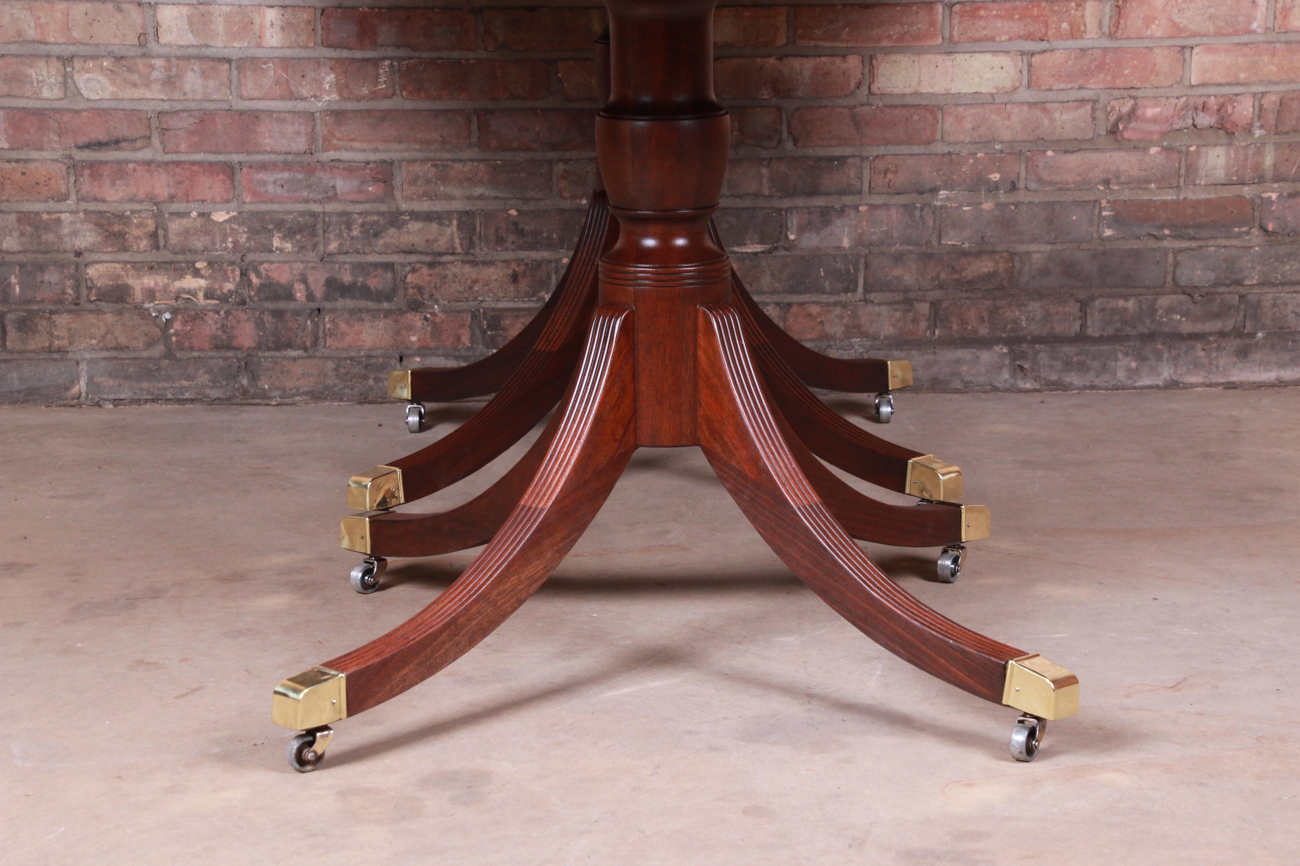 Baker Furniture Banded Mahogany Double Pedestal Dining Table, Newly Refinished 9