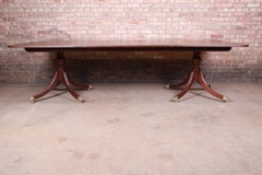 Baker Furniture Banded Mahogany Double Pedestal Dining Table, Newly Refinished