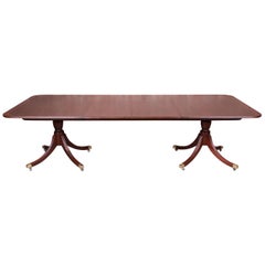 Baker Furniture Banded Mahogany Double Pedestal Dining Table, Newly Refinished
