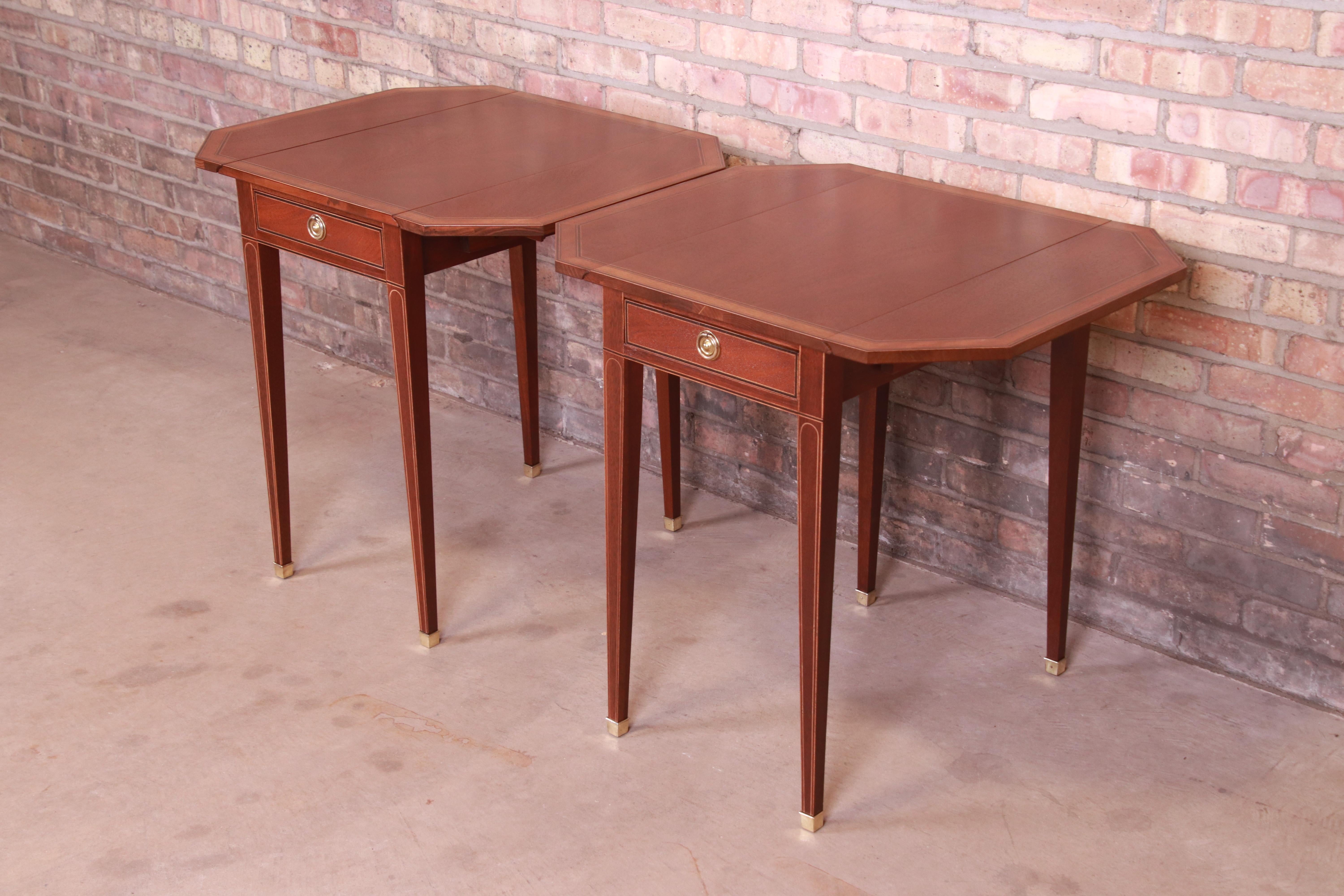 Baker Furniture Banded Mahogany Pembroke Tea Tables, Newly Refinished 3