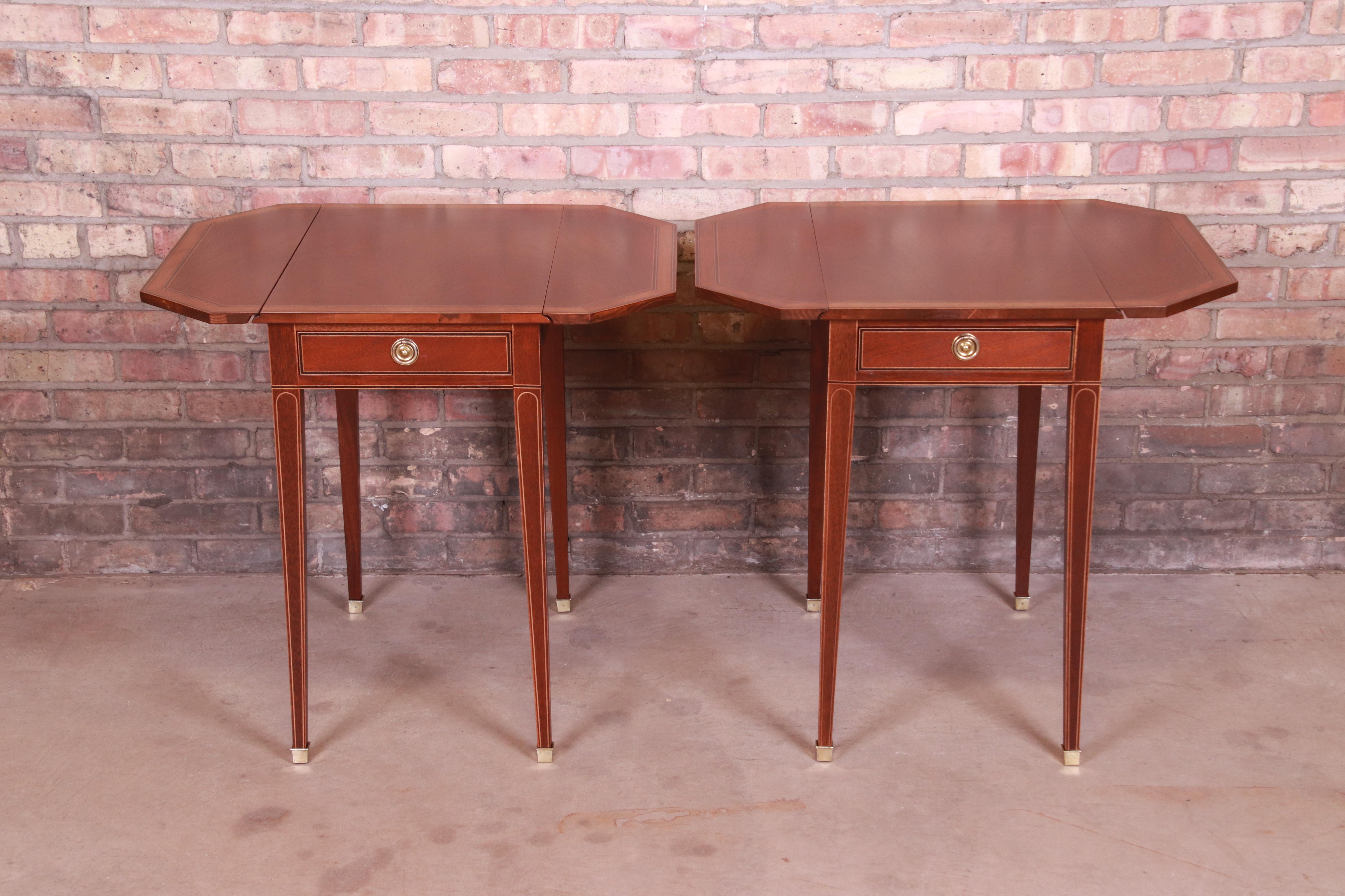 Baker Furniture Banded Mahogany Pembroke Tea Tables, Newly Refinished 4