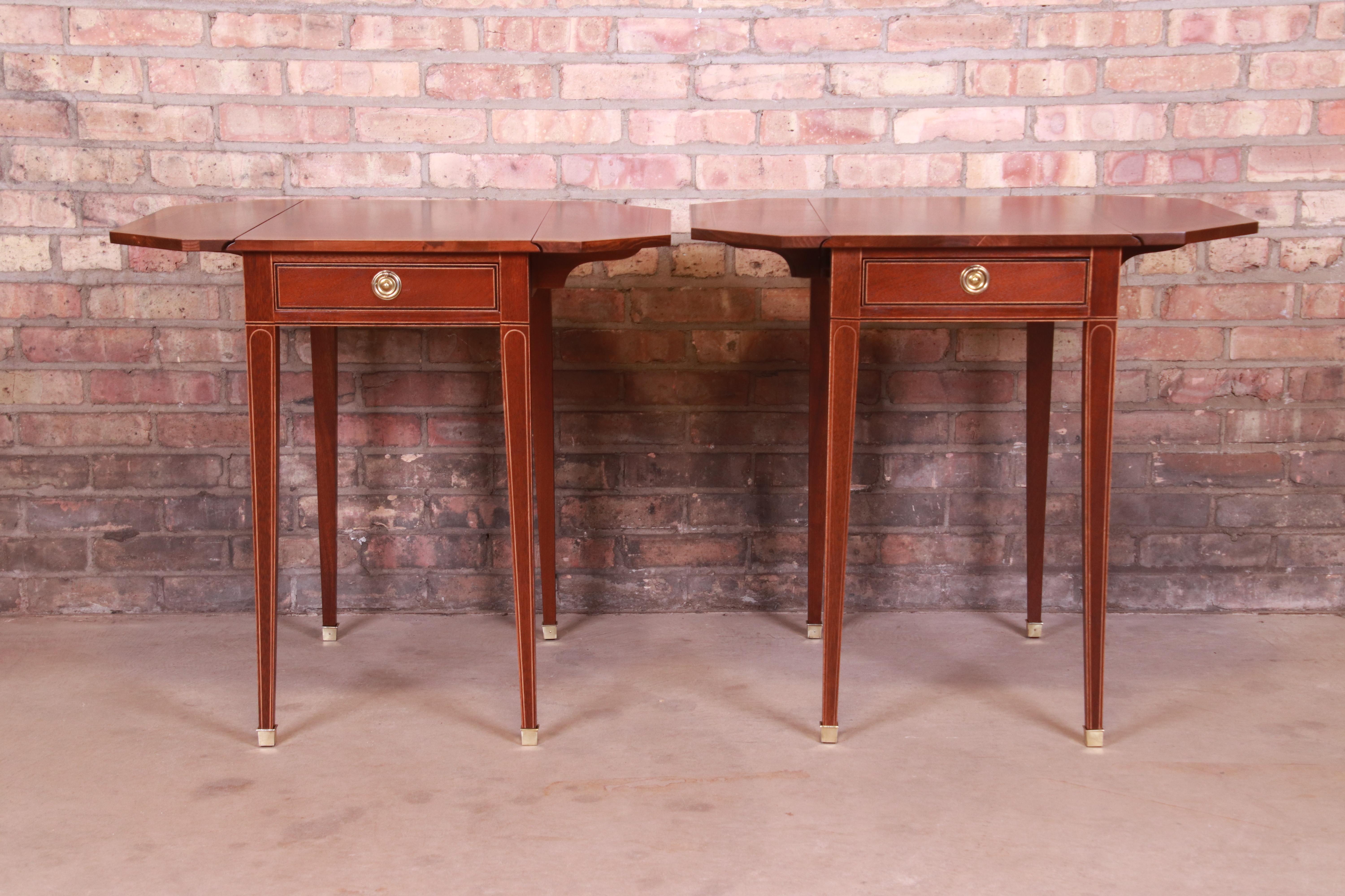 Baker Furniture Banded Mahogany Pembroke Tea Tables, Newly Refinished 5