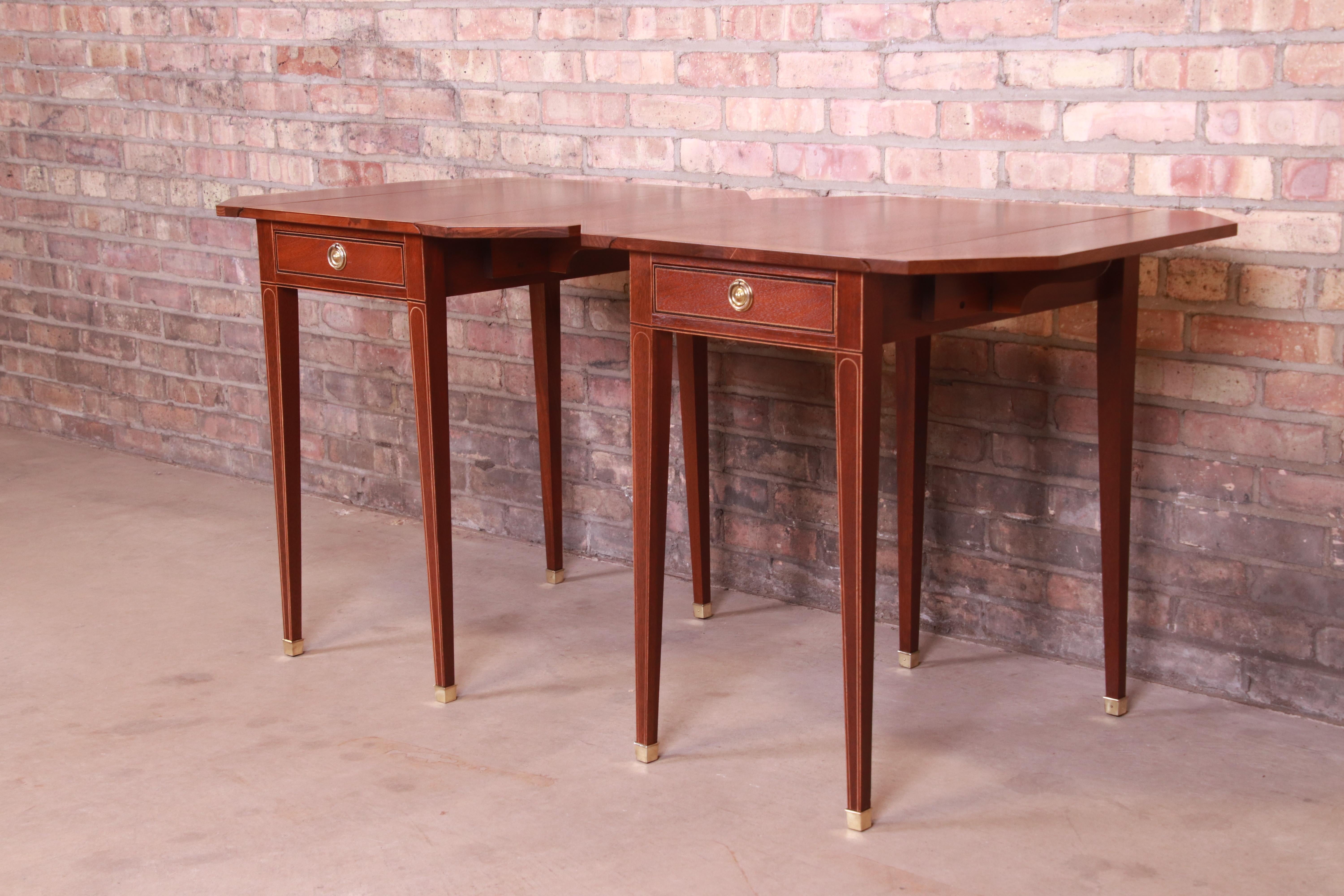 Baker Furniture Banded Mahogany Pembroke Tea Tables, Newly Refinished 6