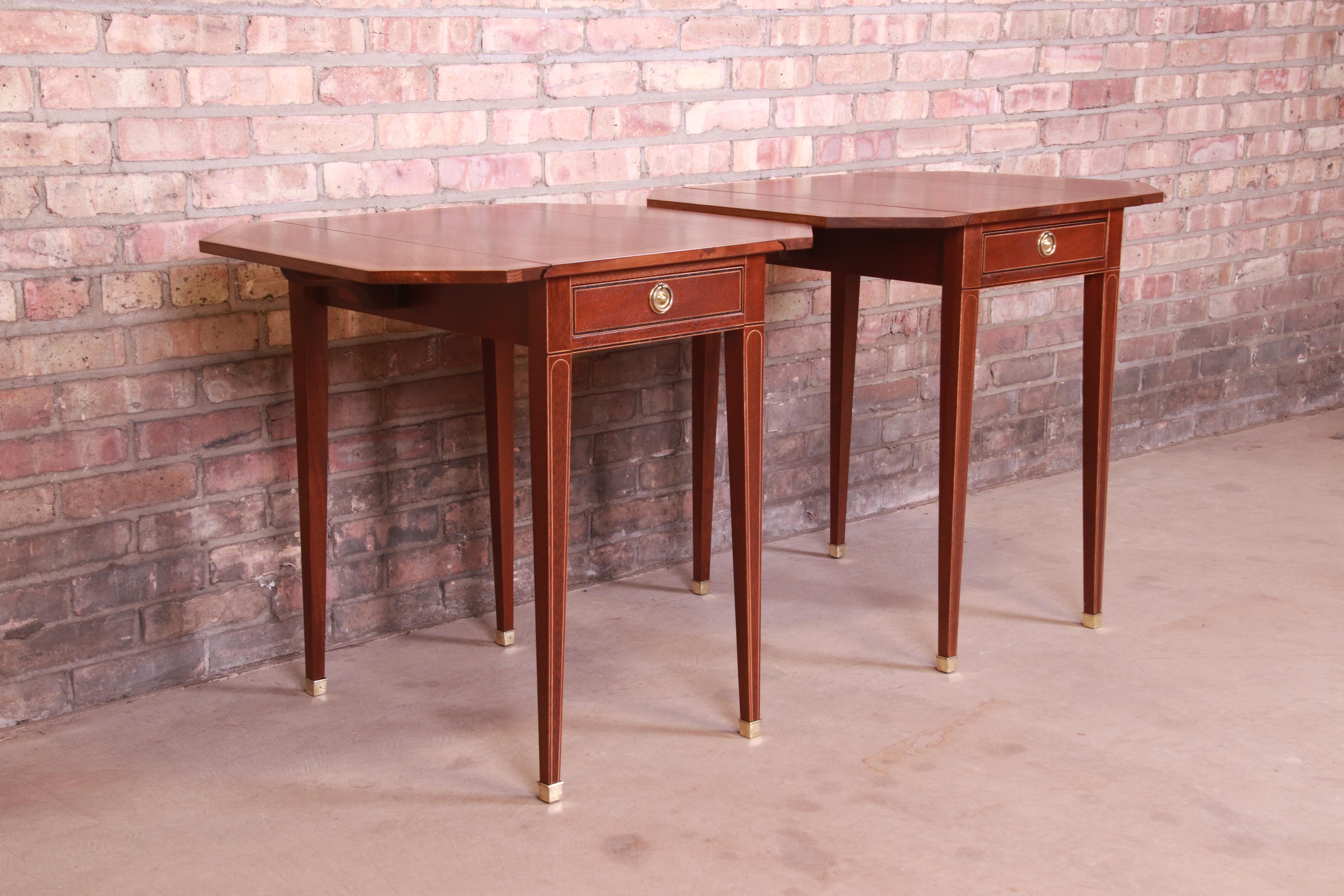 Baker Furniture Banded Mahogany Pembroke Tea Tables, Newly Refinished 7