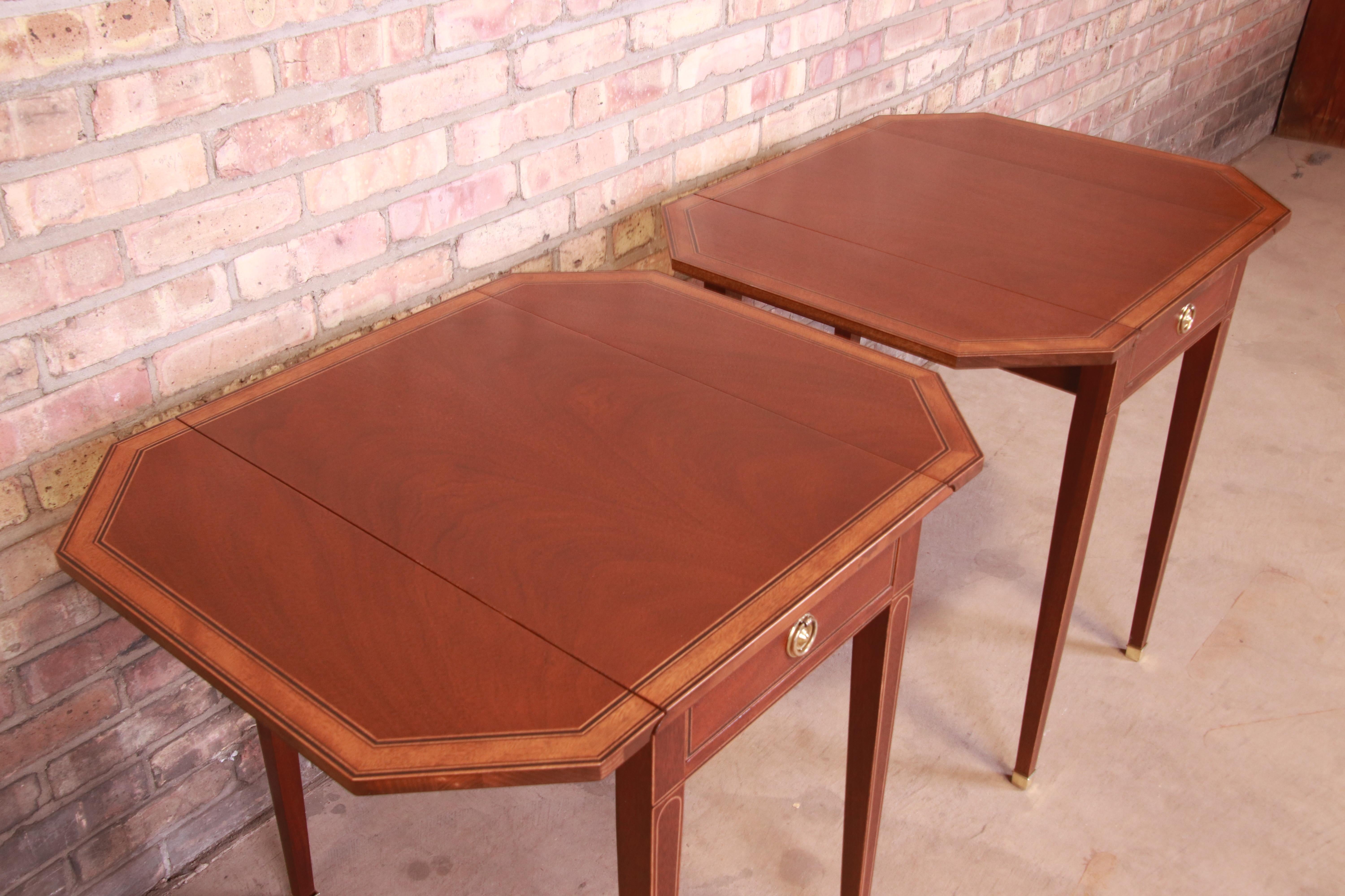Baker Furniture Banded Mahogany Pembroke Tea Tables, Newly Refinished 8