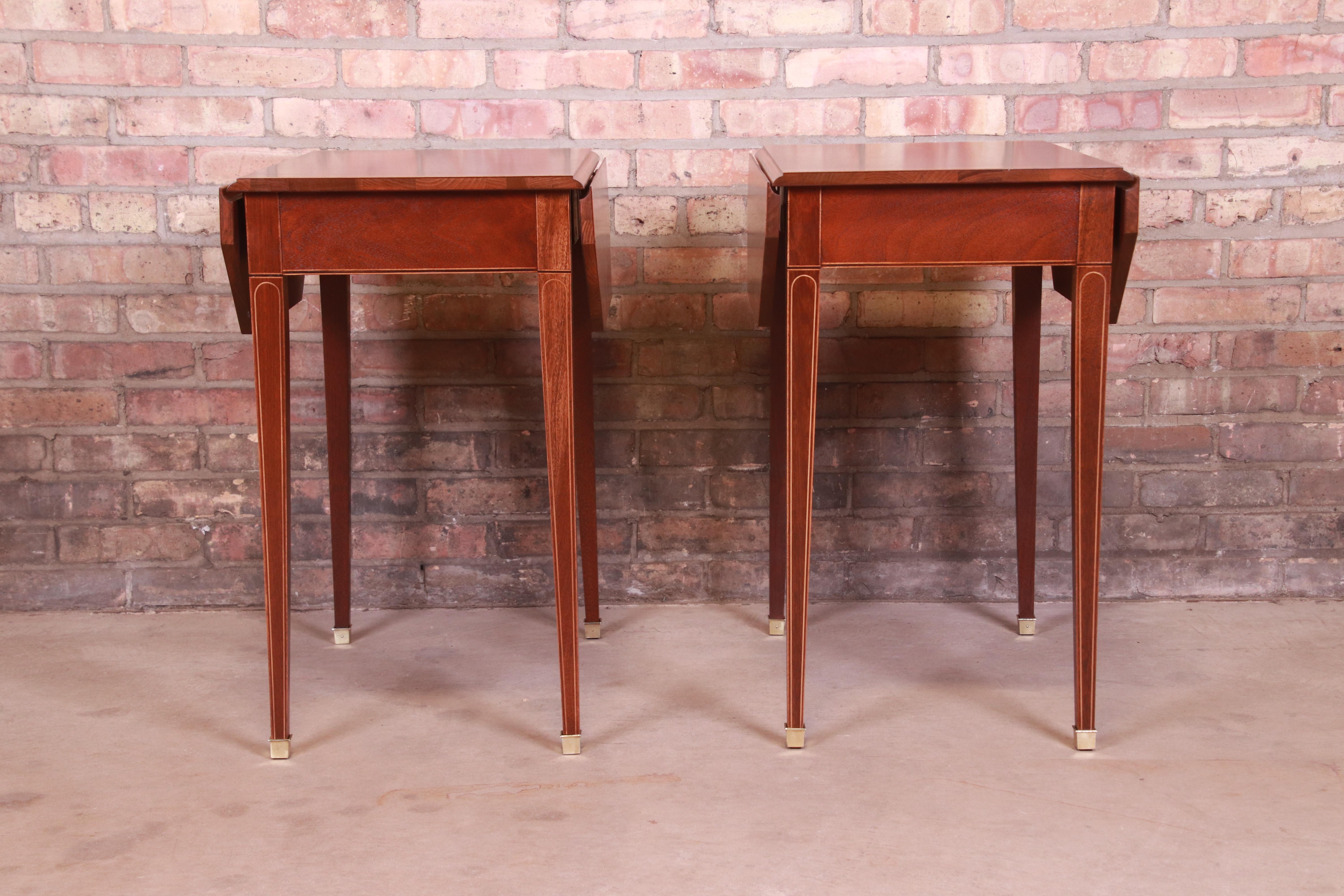 Baker Furniture Banded Mahogany Pembroke Tea Tables, Newly Refinished 11