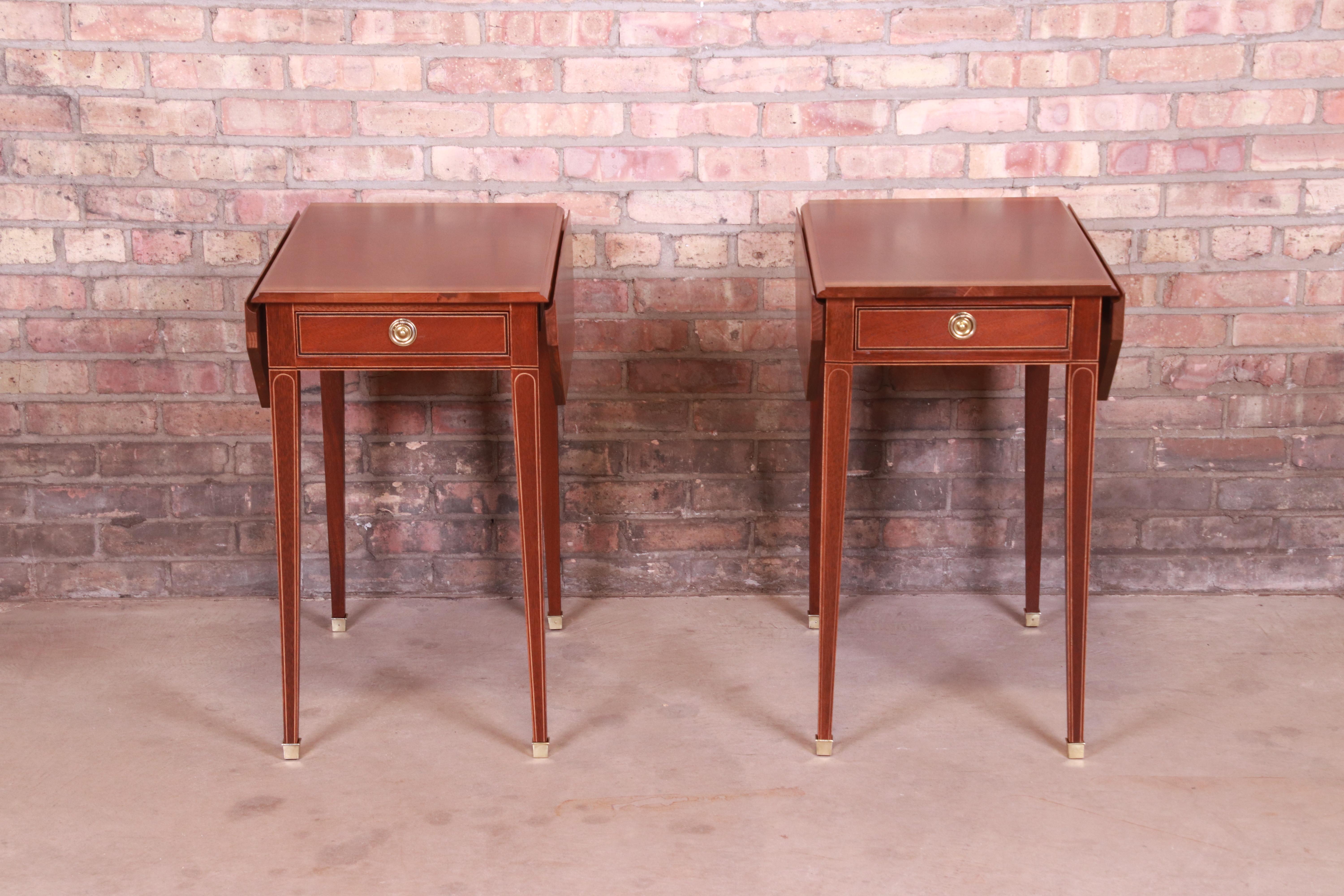 Sheraton Baker Furniture Banded Mahogany Pembroke Tea Tables, Newly Refinished