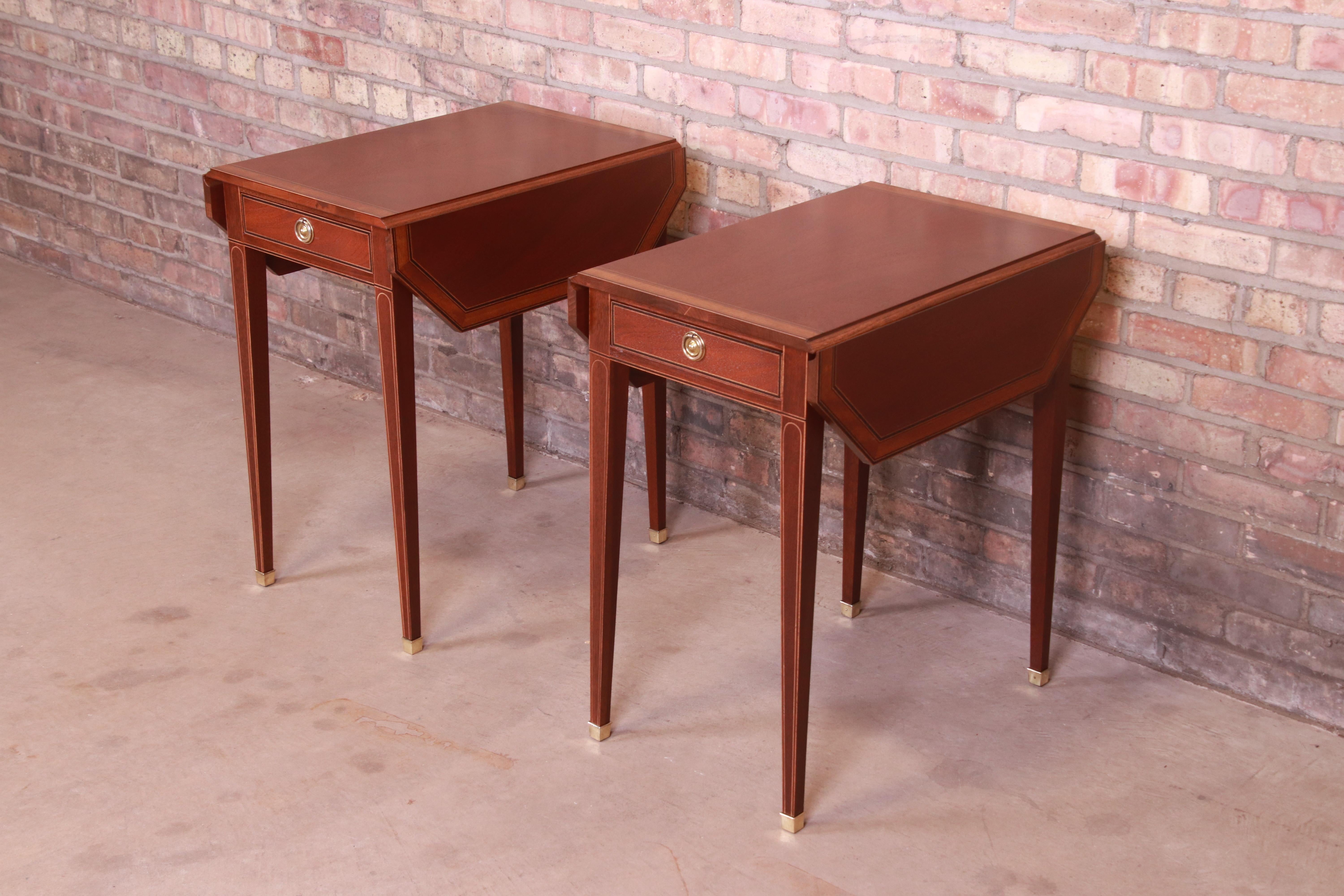 American Baker Furniture Banded Mahogany Pembroke Tea Tables, Newly Refinished