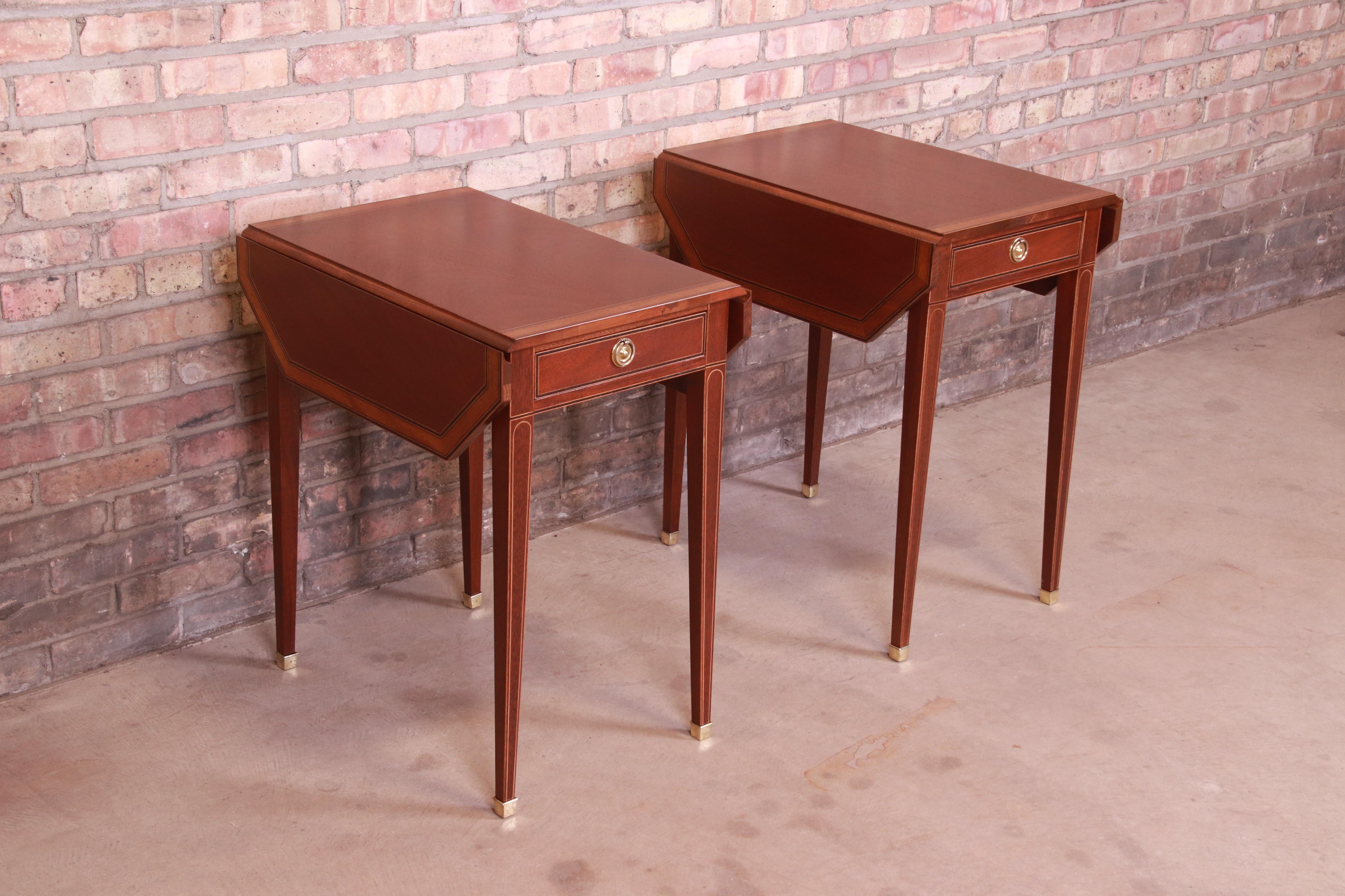 Baker Furniture Banded Mahogany Pembroke Tea Tables, Newly Refinished In Good Condition In South Bend, IN