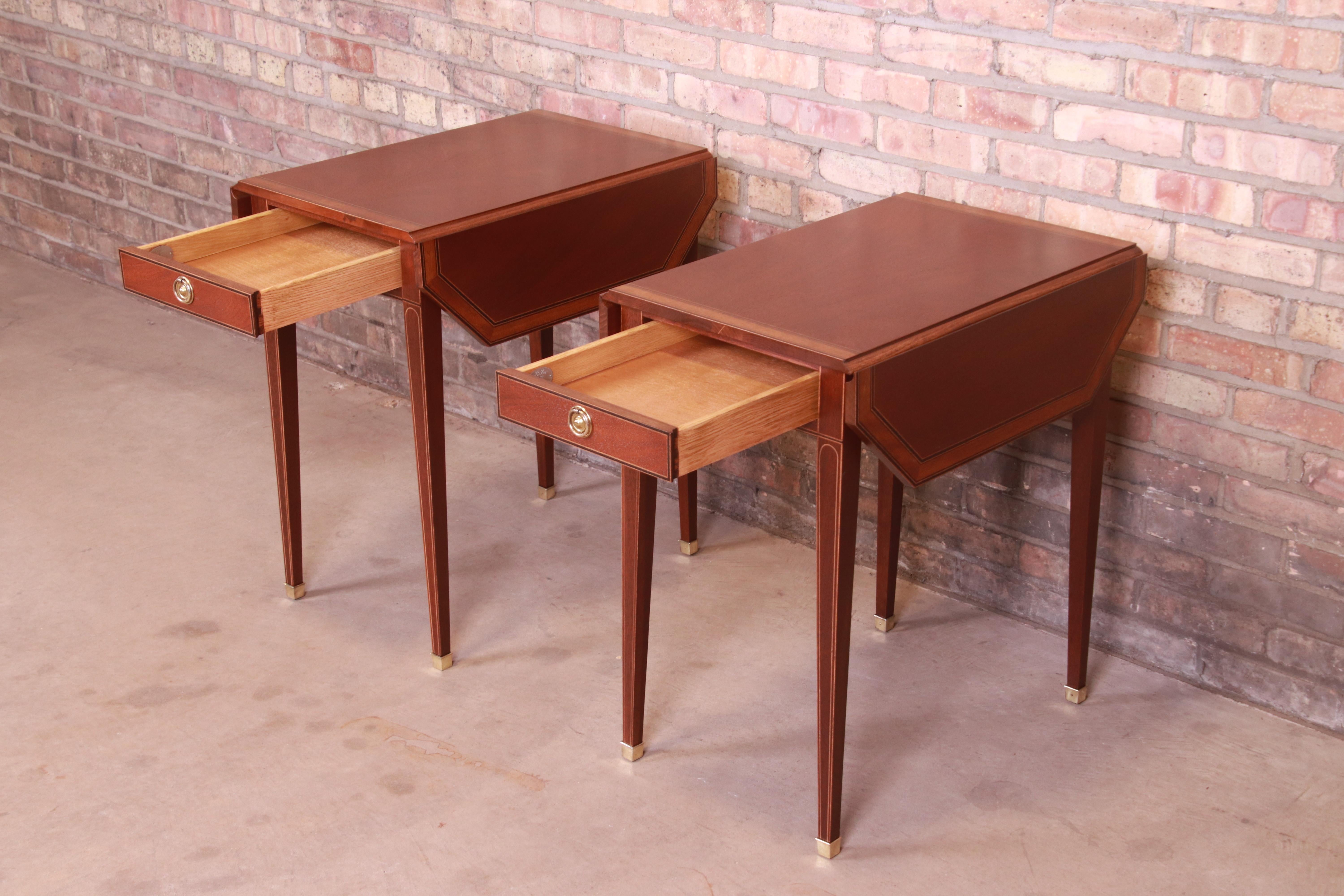 20th Century Baker Furniture Banded Mahogany Pembroke Tea Tables, Newly Refinished