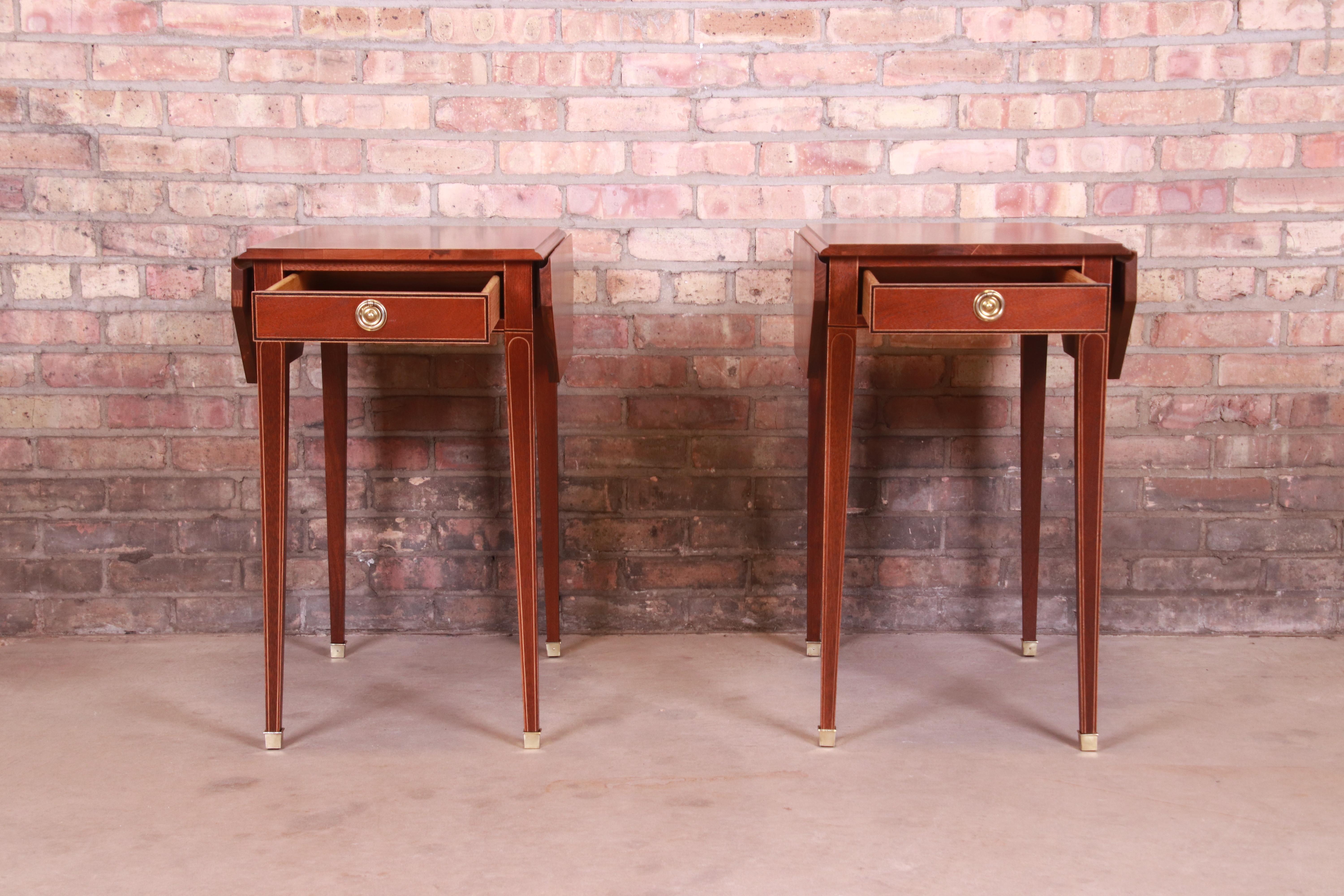 Brass Baker Furniture Banded Mahogany Pembroke Tea Tables, Newly Refinished