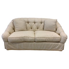 Vintage Baker Furniture Beige Tufted Chesterfield Loveseat Sofa