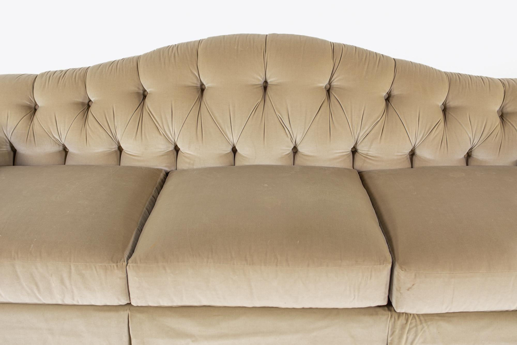 Modern Baker Furniture Beige Tufted Chesterfield Velvet Sofa