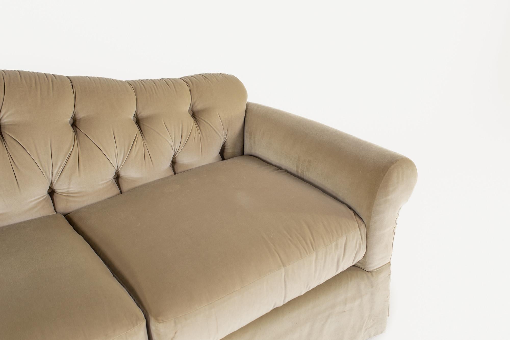 American Baker Furniture Beige Tufted Chesterfield Velvet Sofa