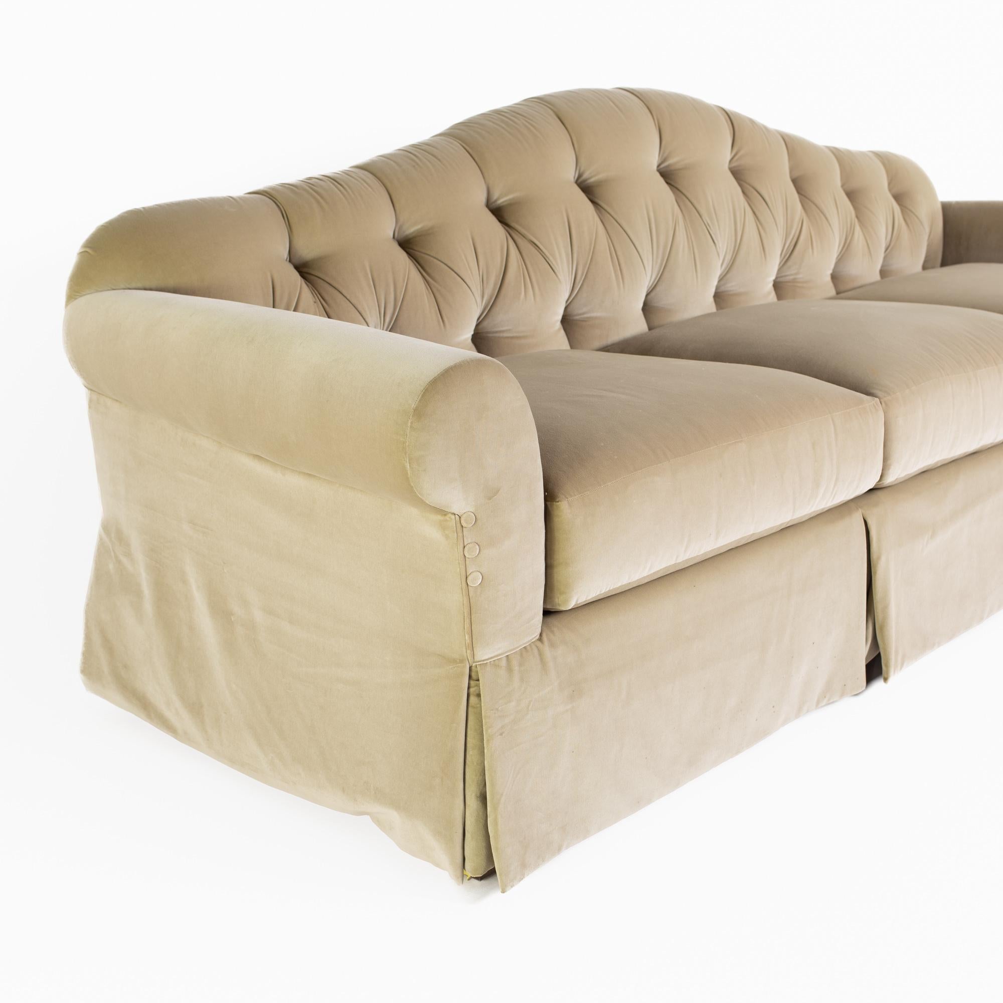 Baker Furniture Beige Tufted Chesterfield Velvet Sofa In Good Condition In Countryside, IL