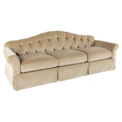 Baker Furniture Beige Tufted Chesterfield Velvet Sofa