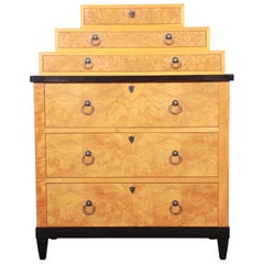 Baker Furniture Biedermeier Burl Wood and Primavera Highboy Chest of Drawers