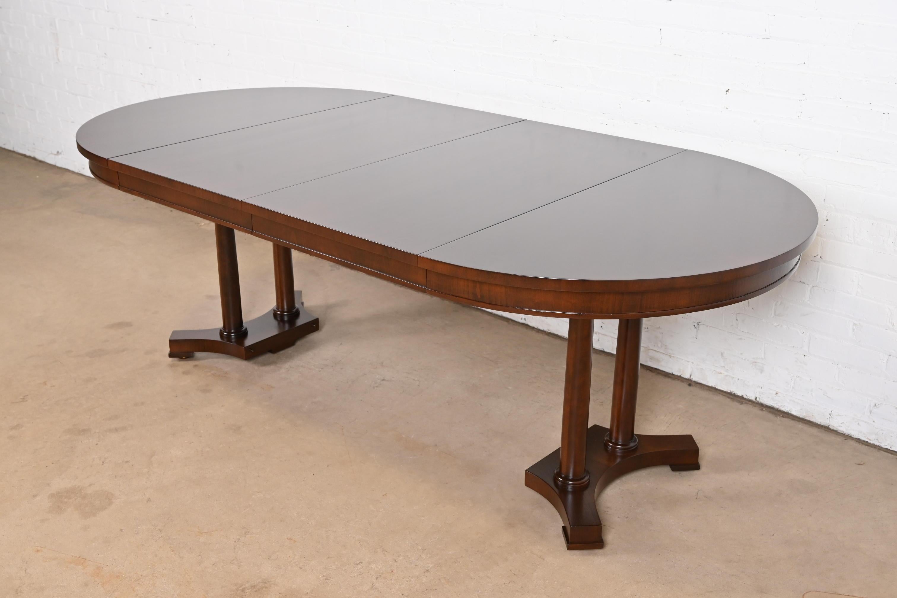 American Baker Furniture Biedermeier Cherry Wood Pedestal Extension Dining Table