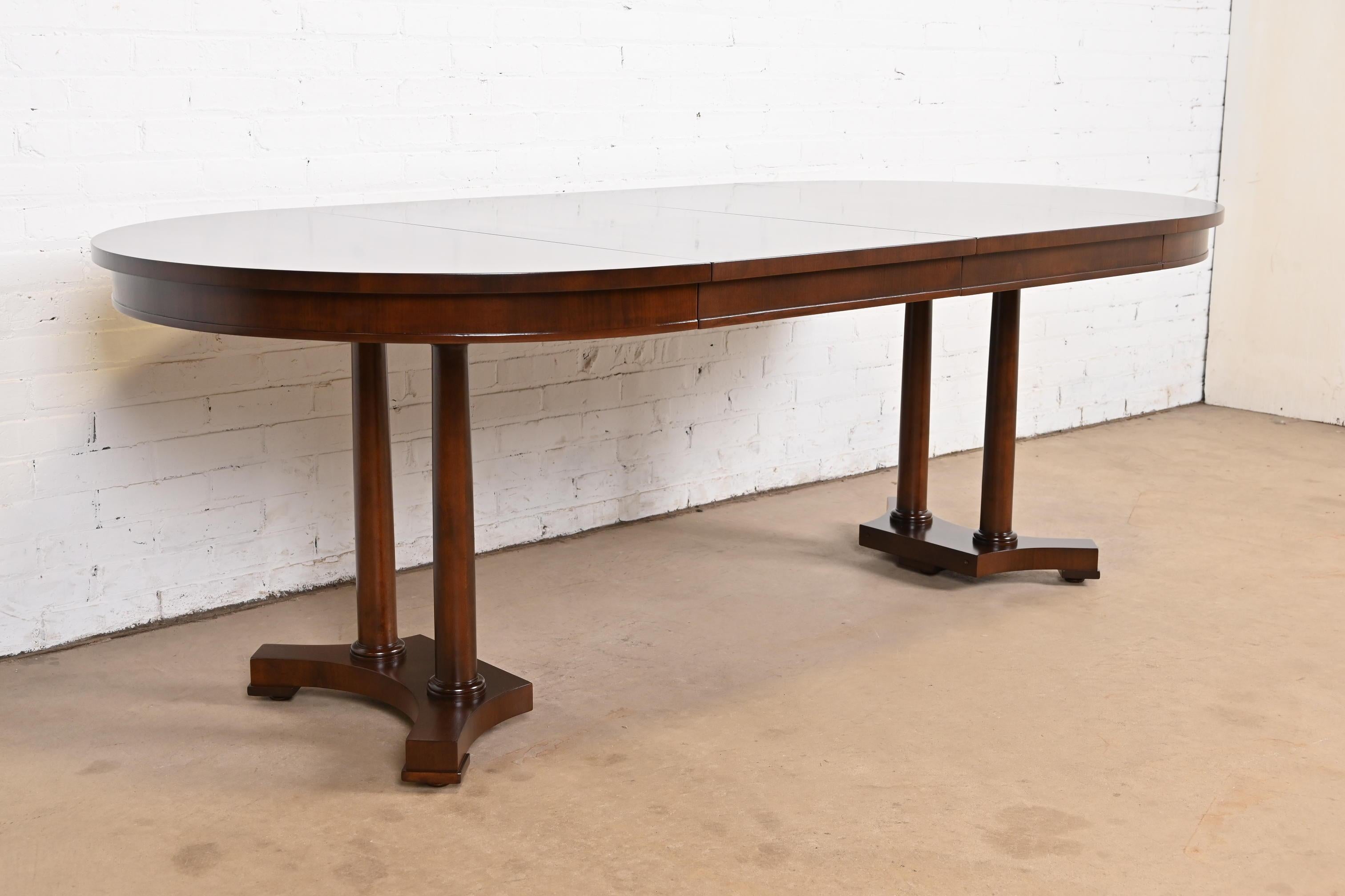 Baker Furniture Biedermeier Cherry Wood Pedestal Extension Dining Table In Good Condition In South Bend, IN
