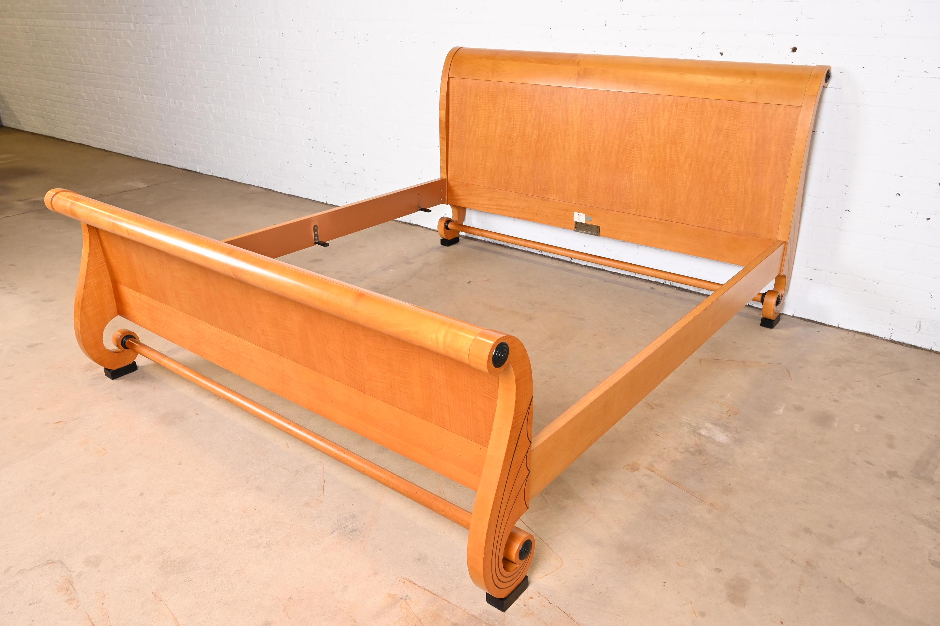 American Baker Furniture Biedermeier Primavera and Parcel Ebonized King Size Sleigh Bed