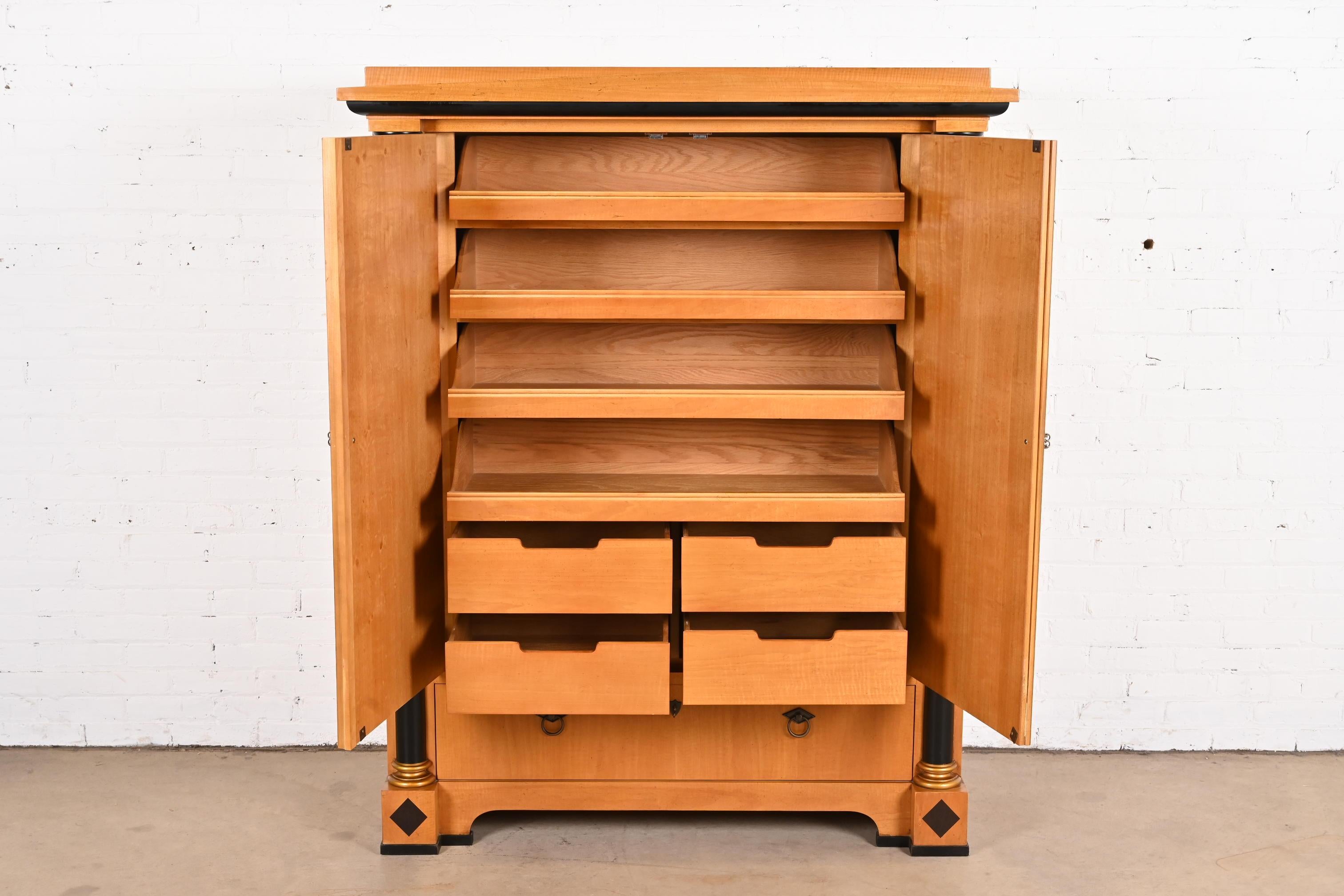 Late 20th Century Baker Furniture Biedermeier Primavera Wood and Parcel Ebonized Armoire Dresser For Sale