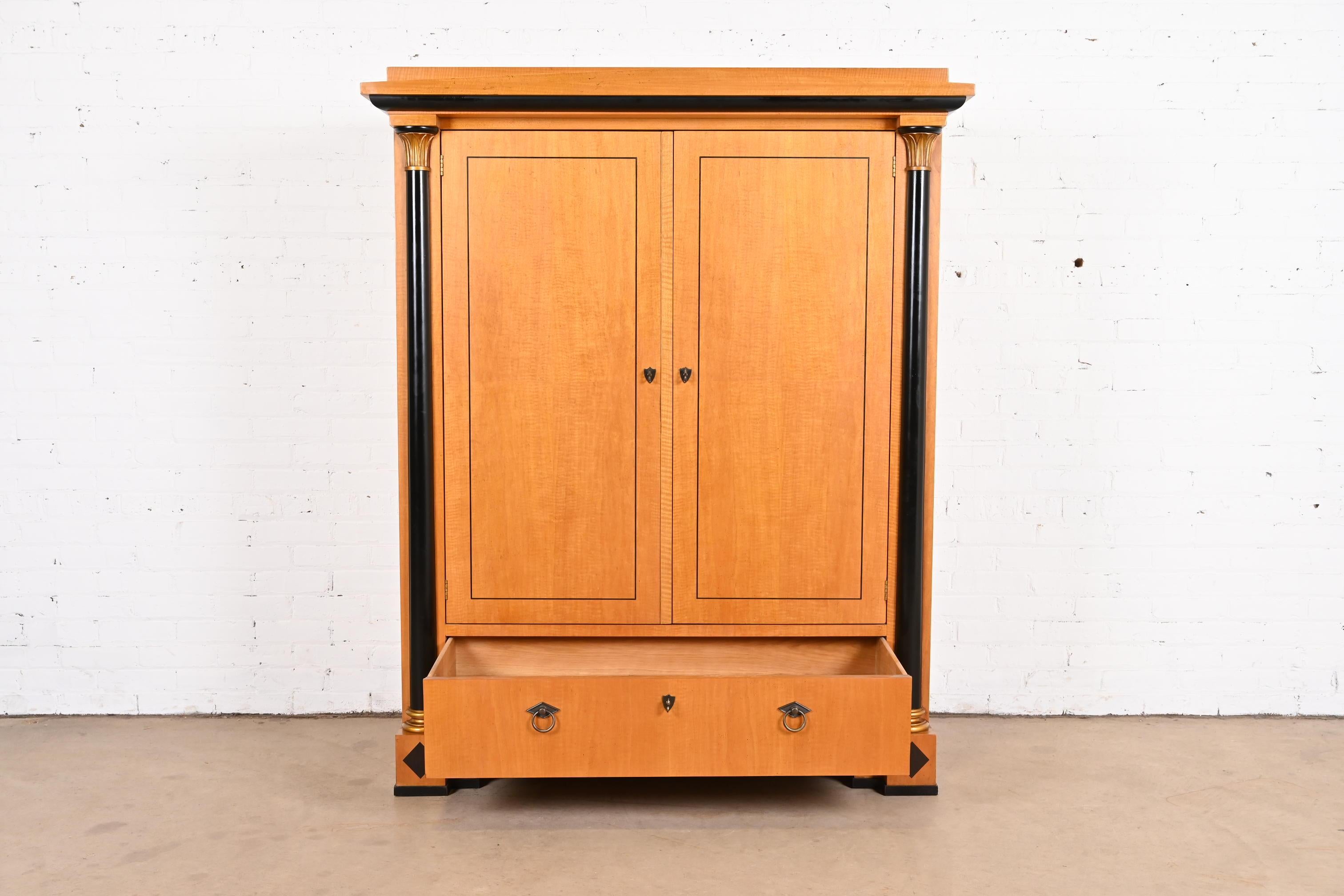 Baker Furniture Biedermeier Primavera Wood and Parcel Ebonized Armoire Dresser For Sale 1