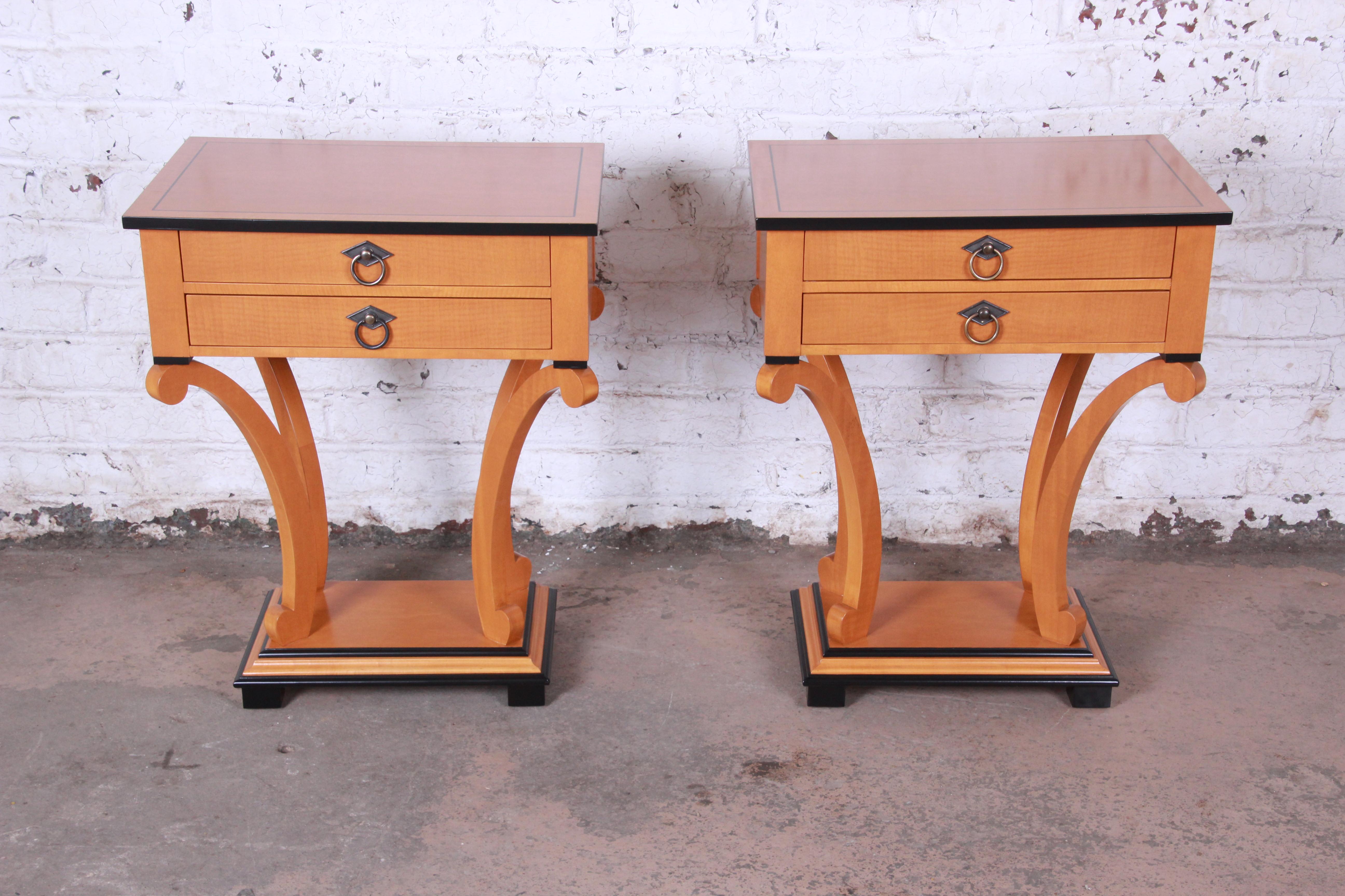 American Baker Furniture Biedermeier Style Nightstands, Fully Restored