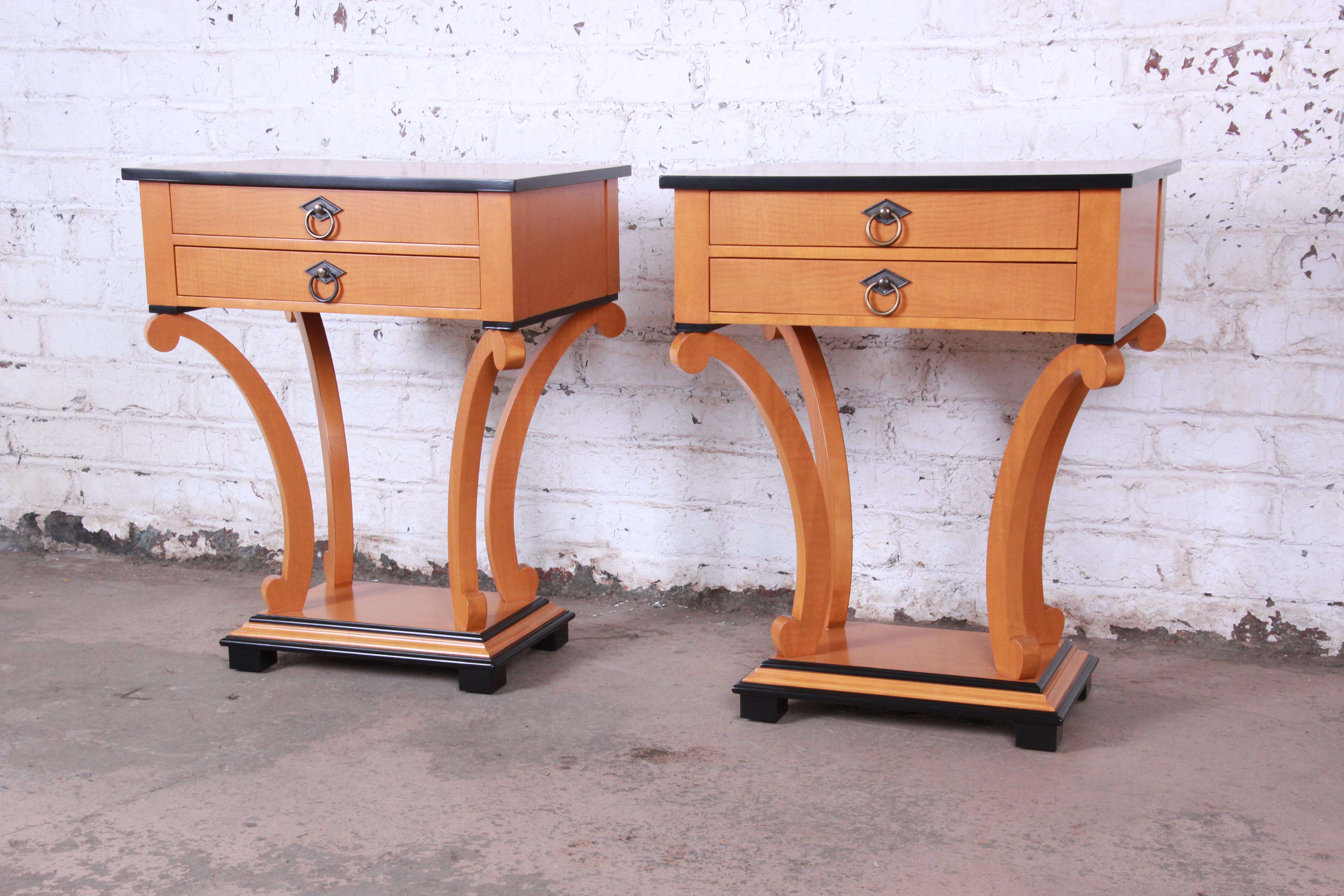 Baker Furniture Biedermeier Style Nightstands, Fully Restored In Good Condition In South Bend, IN