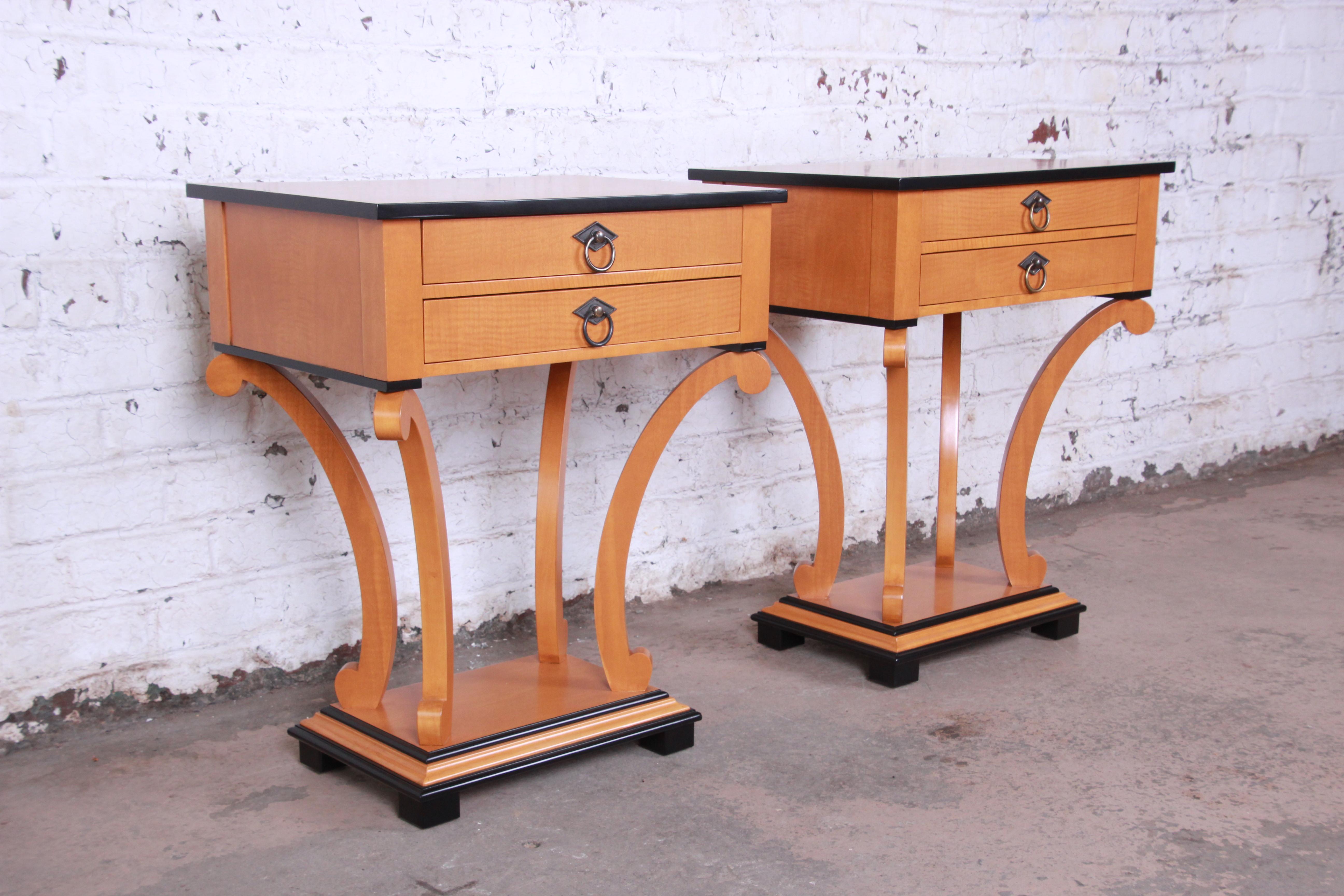 20th Century Baker Furniture Biedermeier Style Primavera Nightstands, Newly Restored