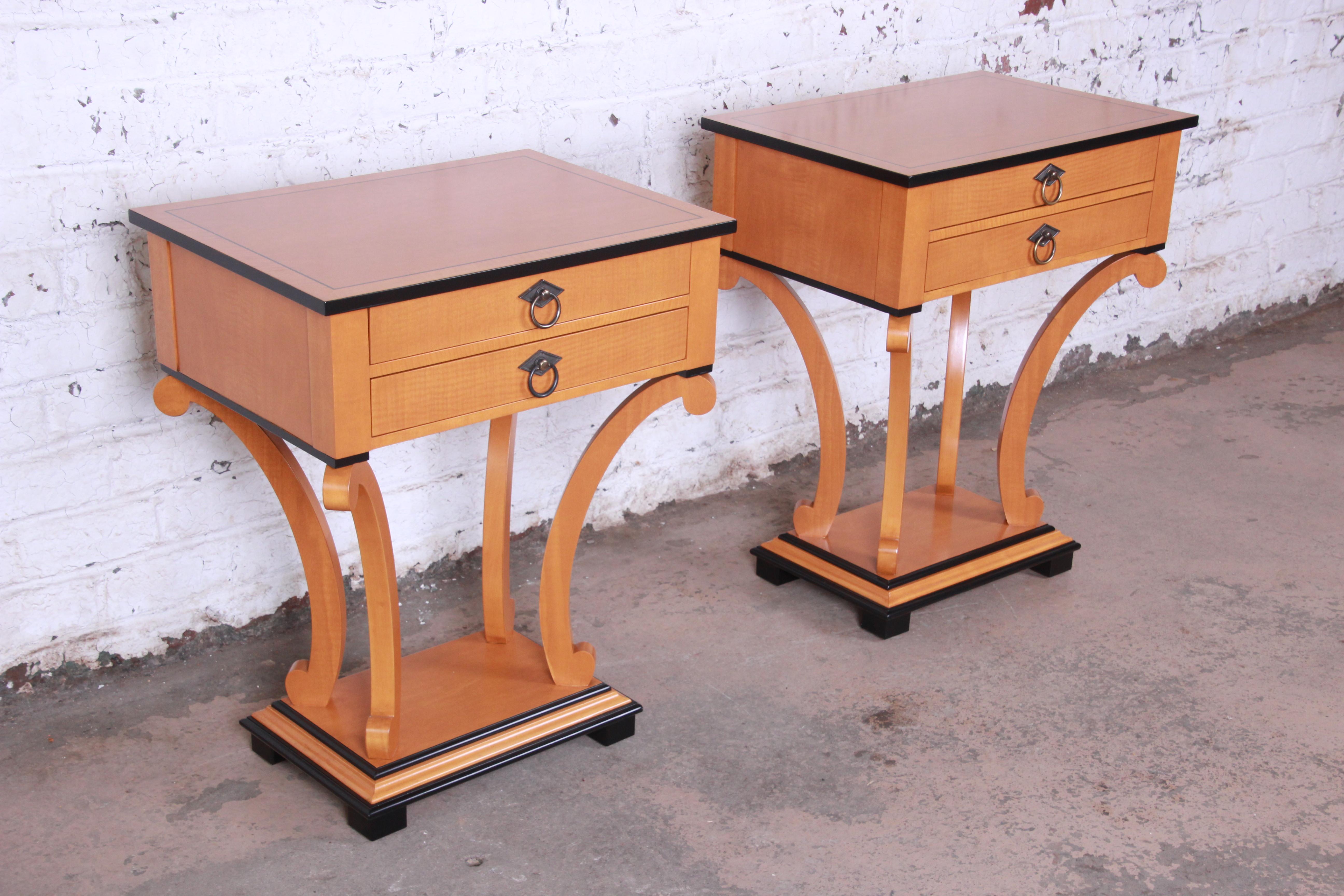 Brass Baker Furniture Biedermeier Style Primavera Nightstands, Newly Restored